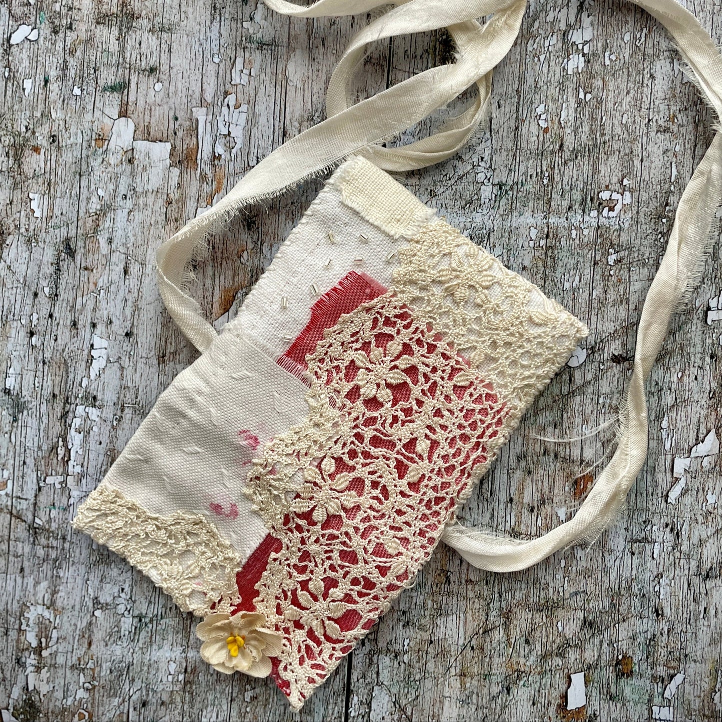Hand Stitched Vintage Fabric Wearable Art Pouch