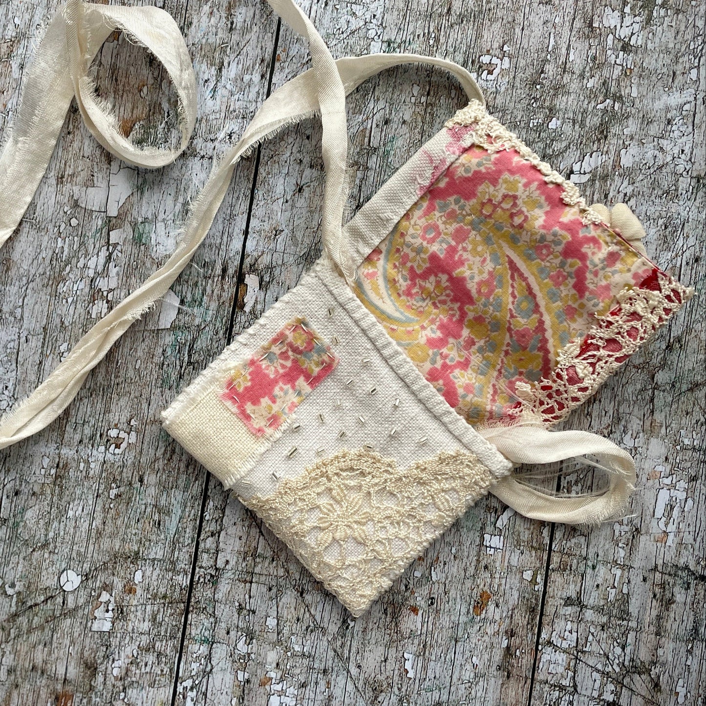Hand Stitched Vintage Fabric Wearable Art Pouch