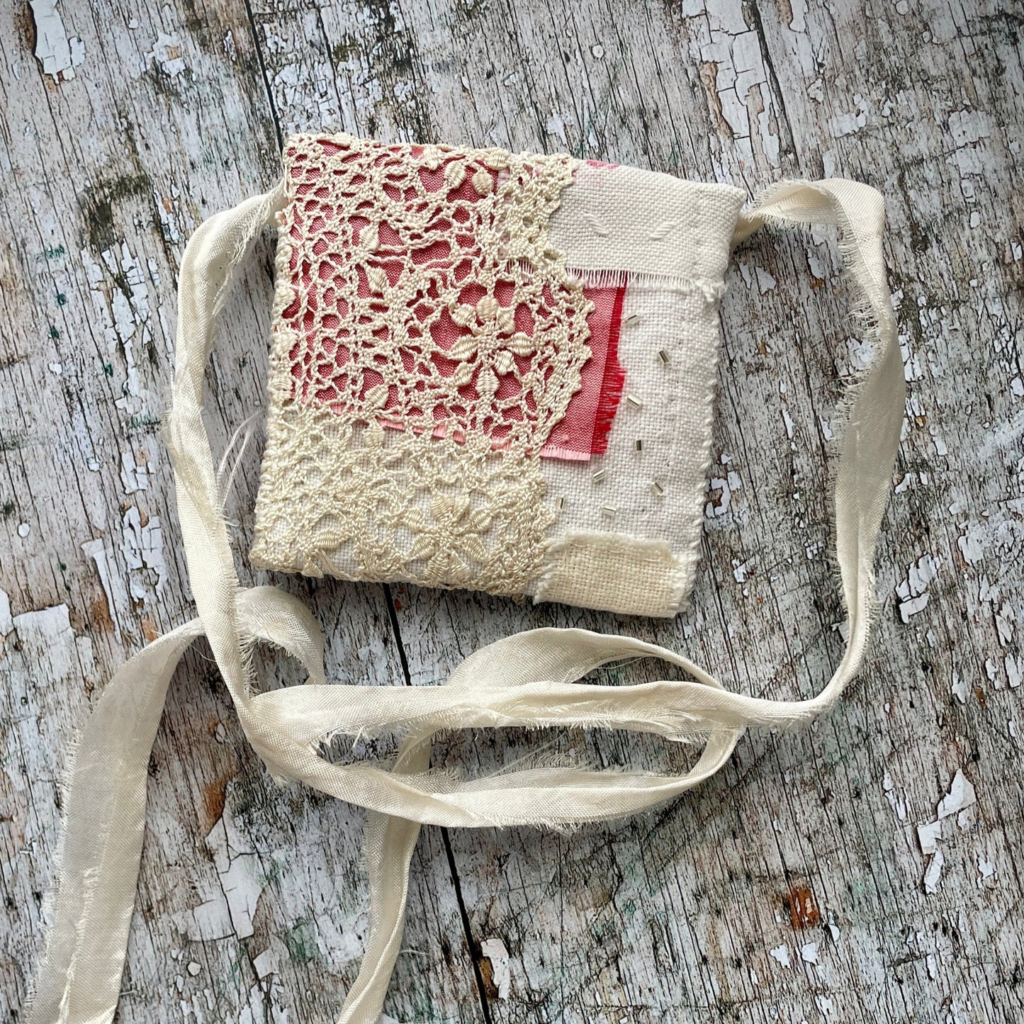 Hand Stitched Vintage Fabric Wearable Art Pouch