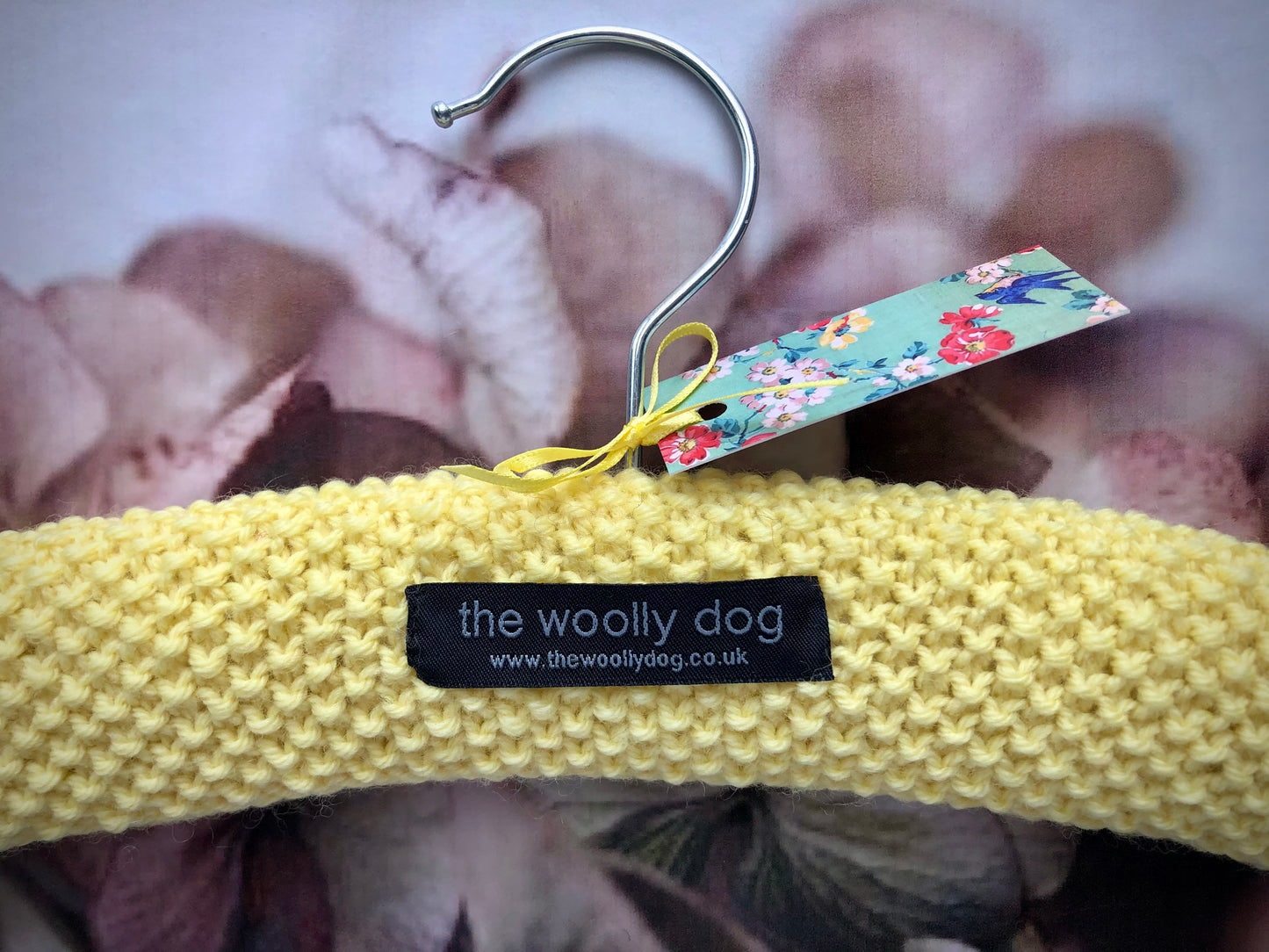 Children's Padded Hand Knitted Wool Hanger In Lemon