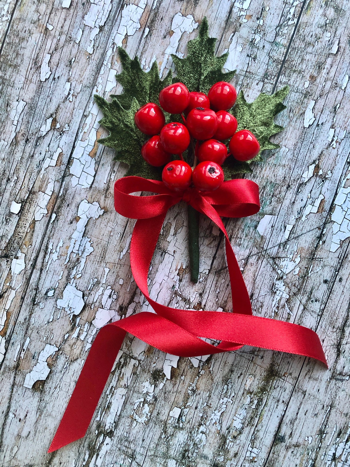 40's Style Holly Berries Brooch
