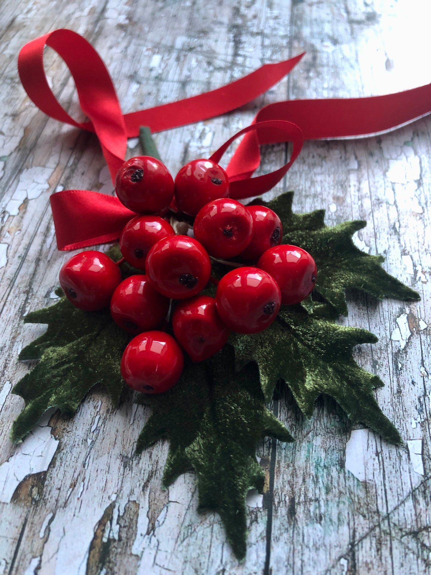 40's Style Holly Berries Brooch