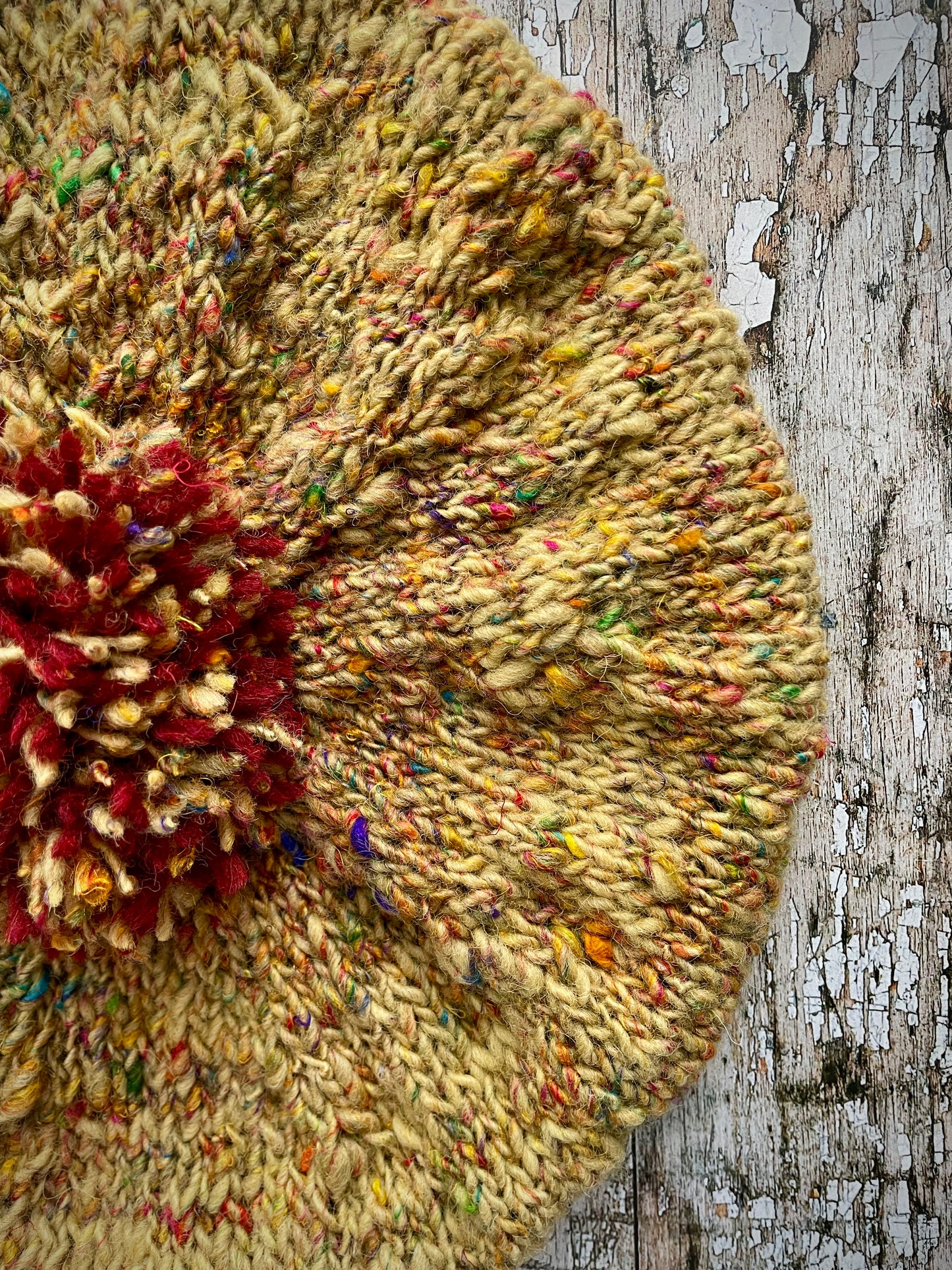 Beret Of Hand Spun Hand Knitted Plant Dyed Flecked Ochre Wool