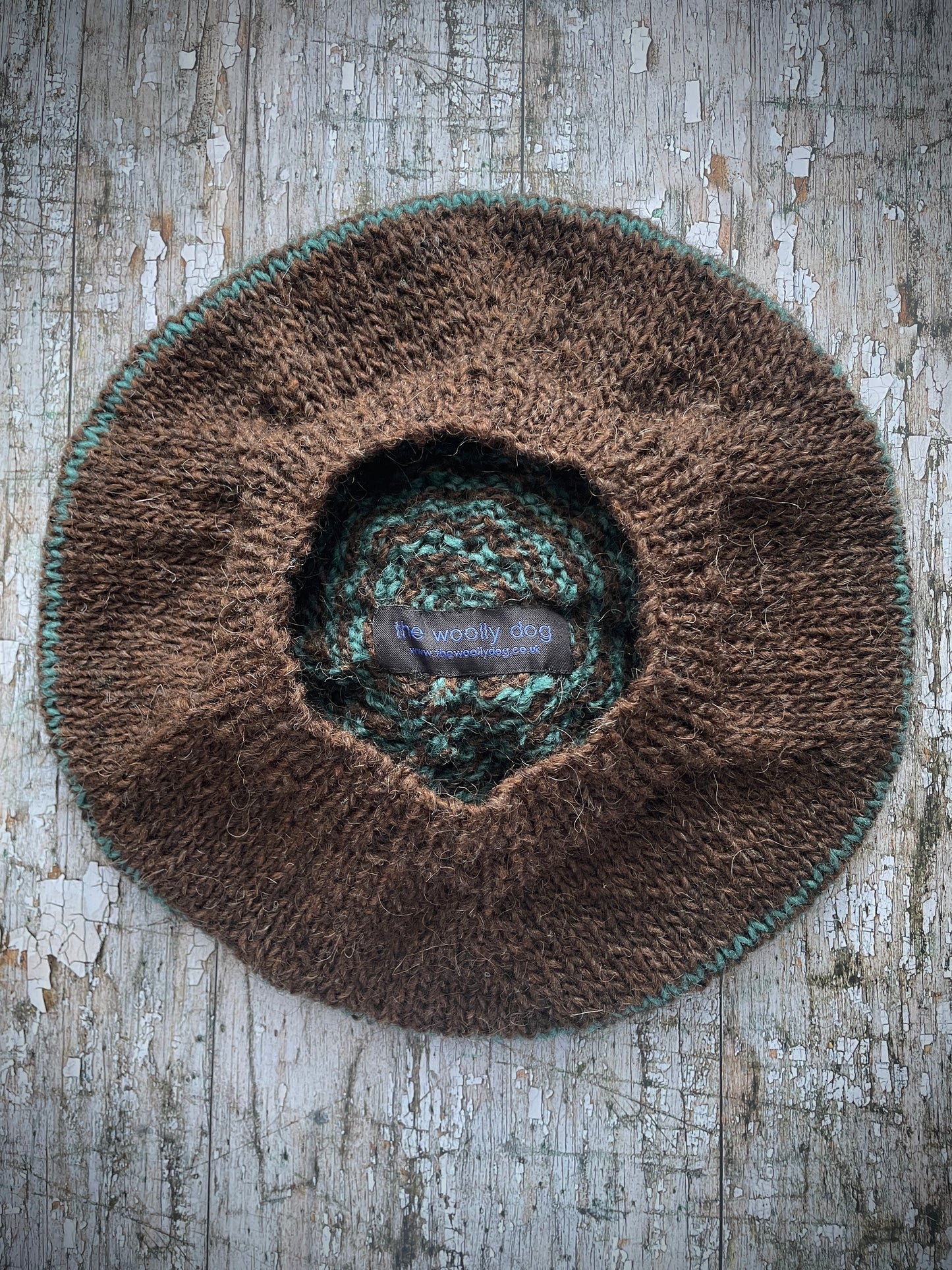 Striped Beret Hand Knitted In Dark Chocolate + Viridian Wool