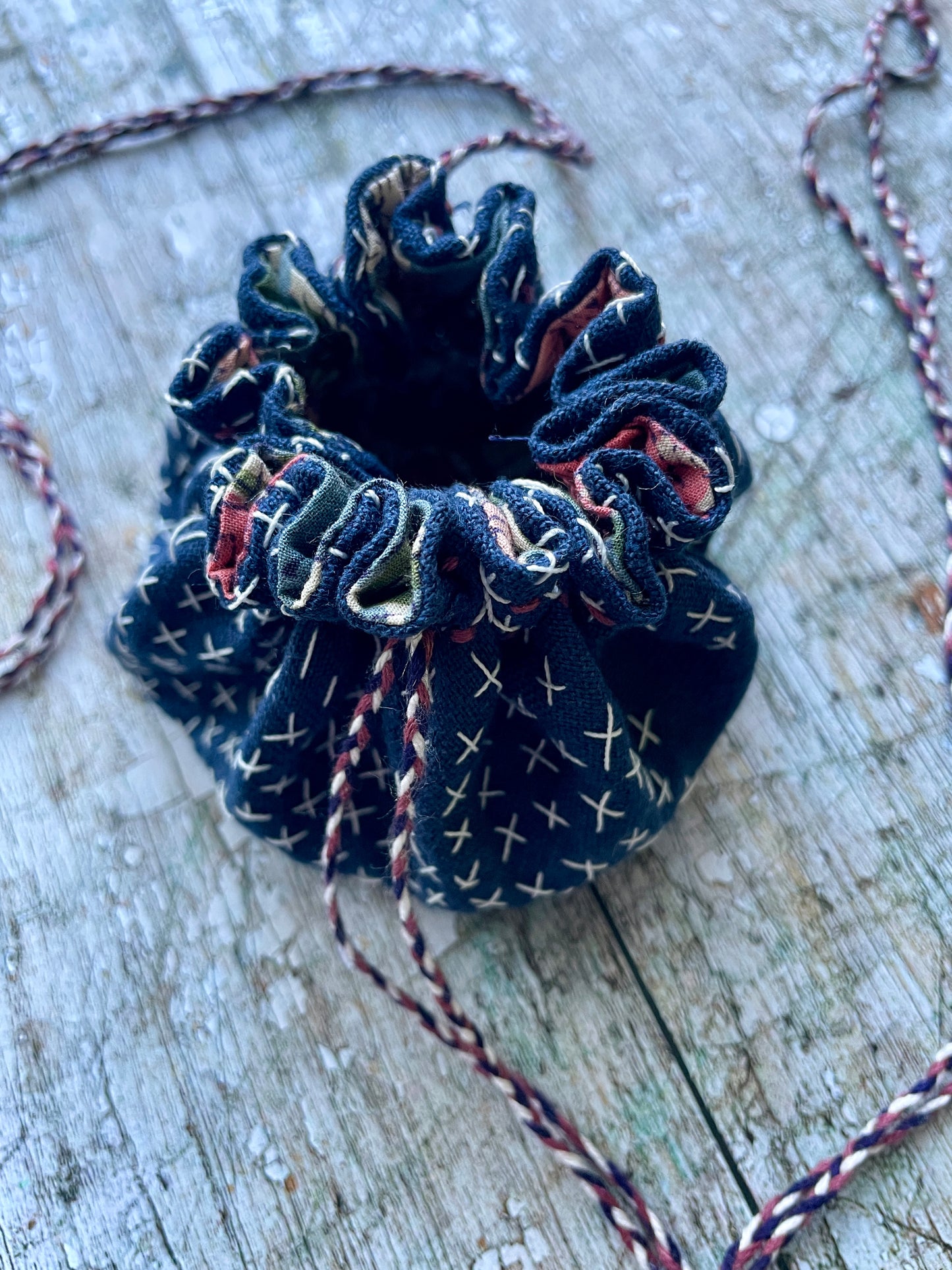 Hand Stitched Sashiko Wearable Art Pouch