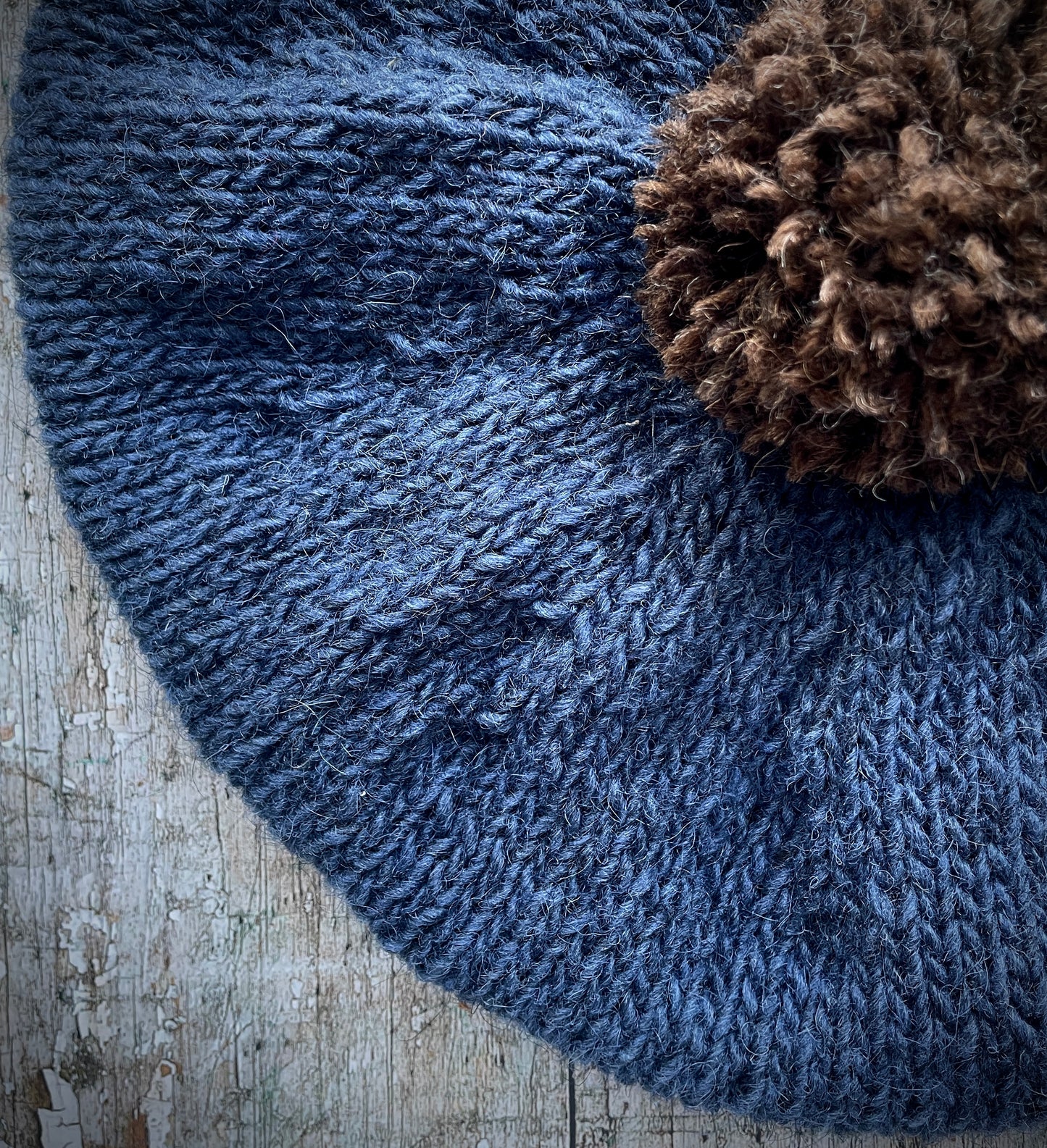 Beret Hand Knitted In Denim Blue + Dark Chocolate Wool