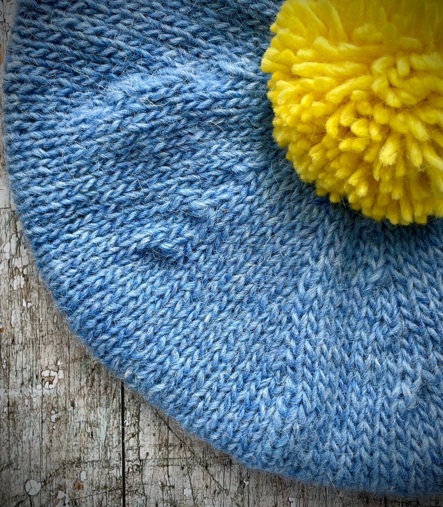 Beret Hand Knitted In Blue + Lemon Wool