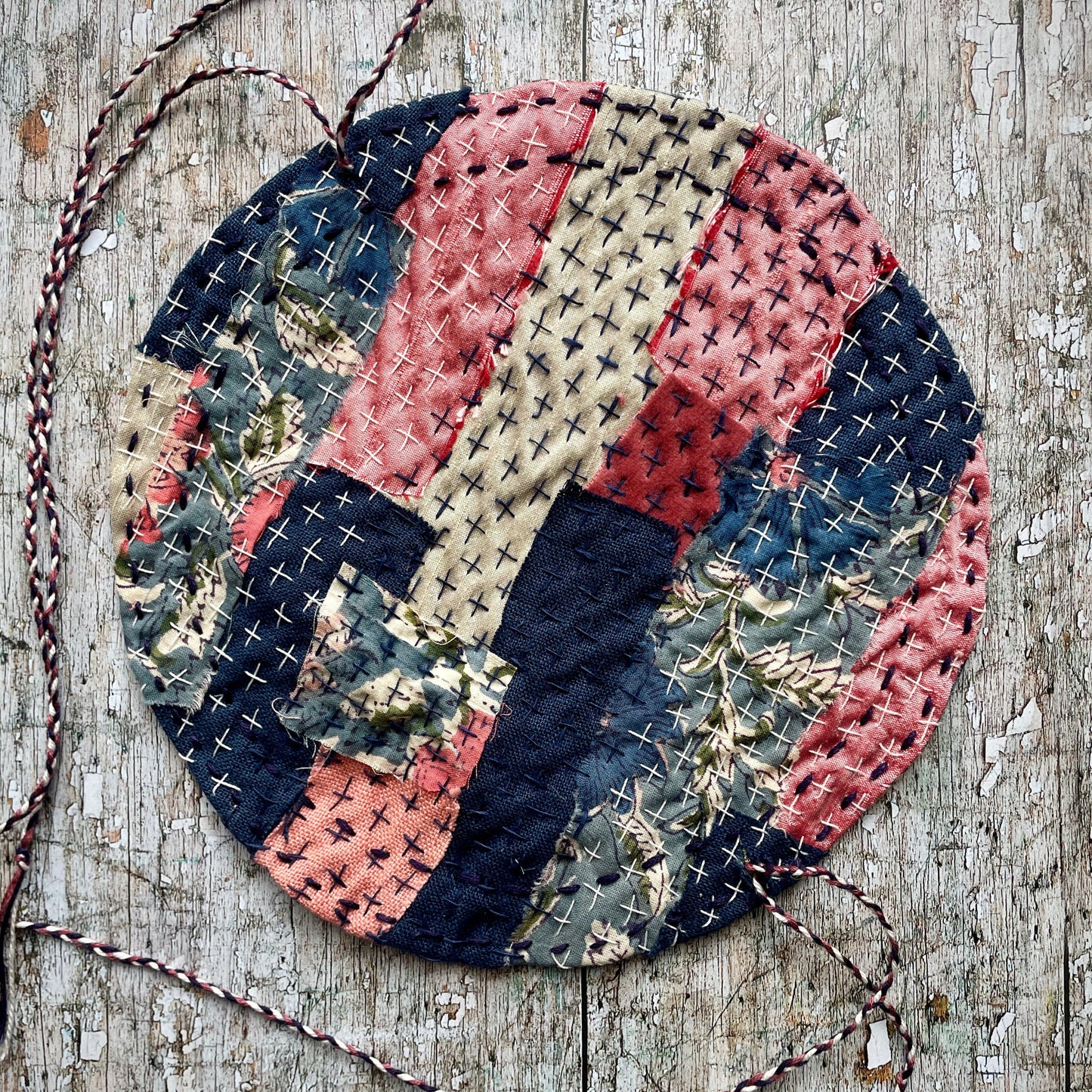 Hand Stitched Sashiko + Boro Art Pouch