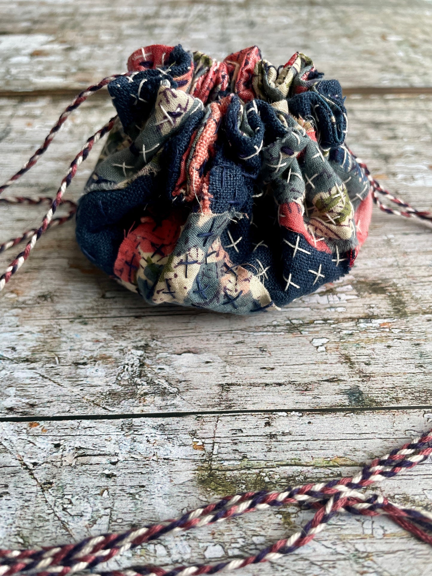 Hand Stitched Sashiko + Boro Art Pouch