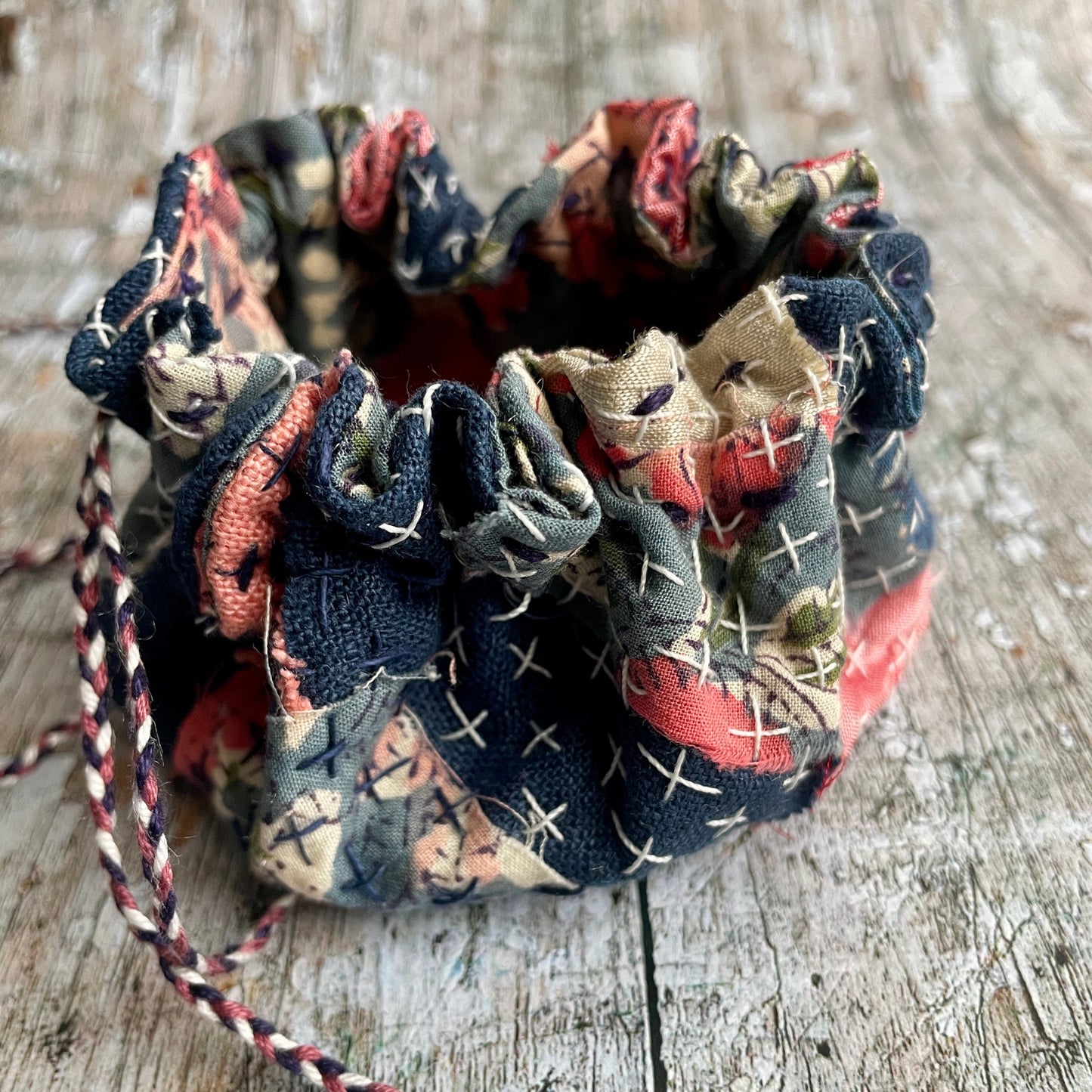 Hand Stitched Sashiko + Boro Art Pouch