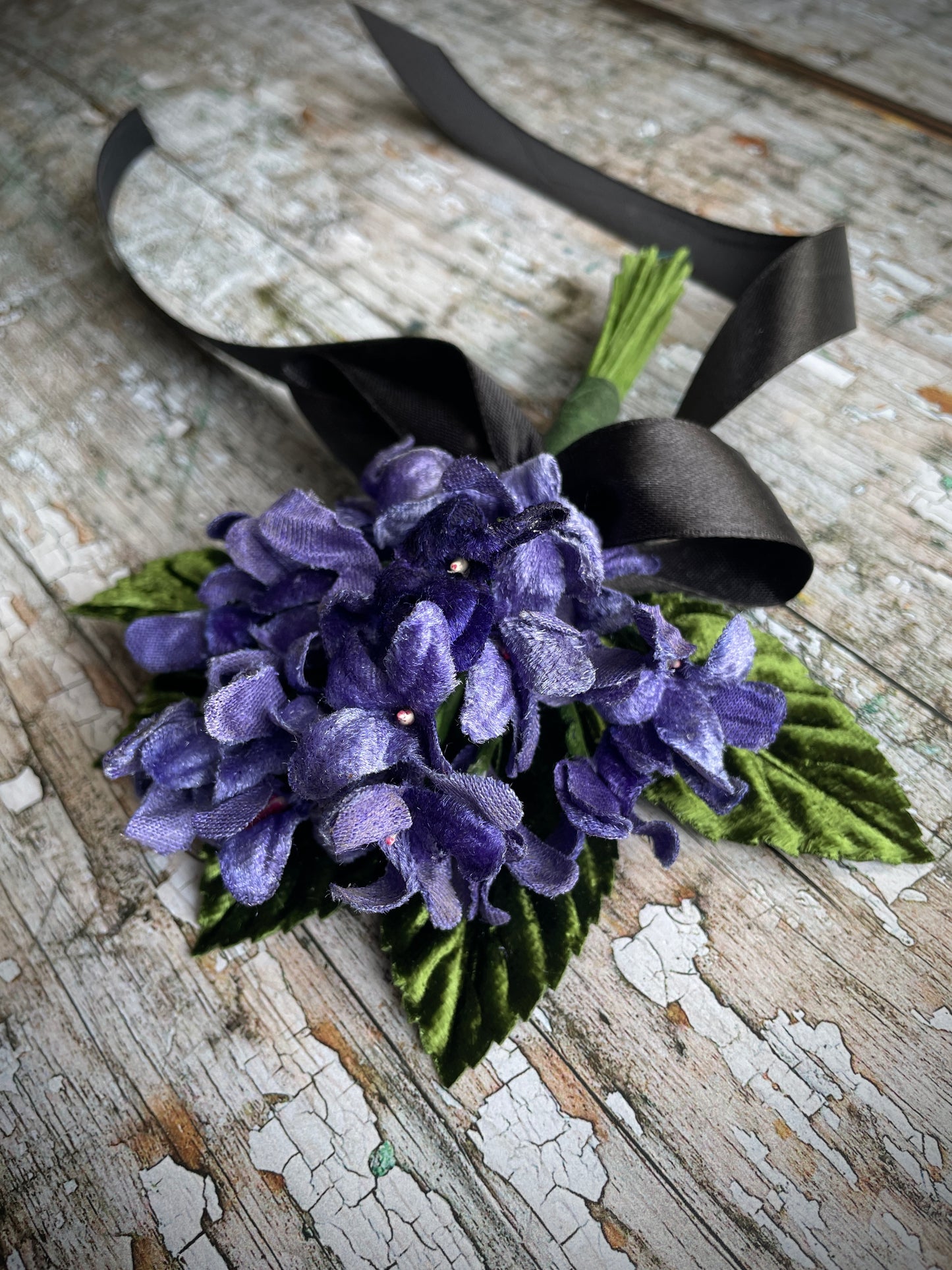 40's Style Vintage Velvet Violets Brooch