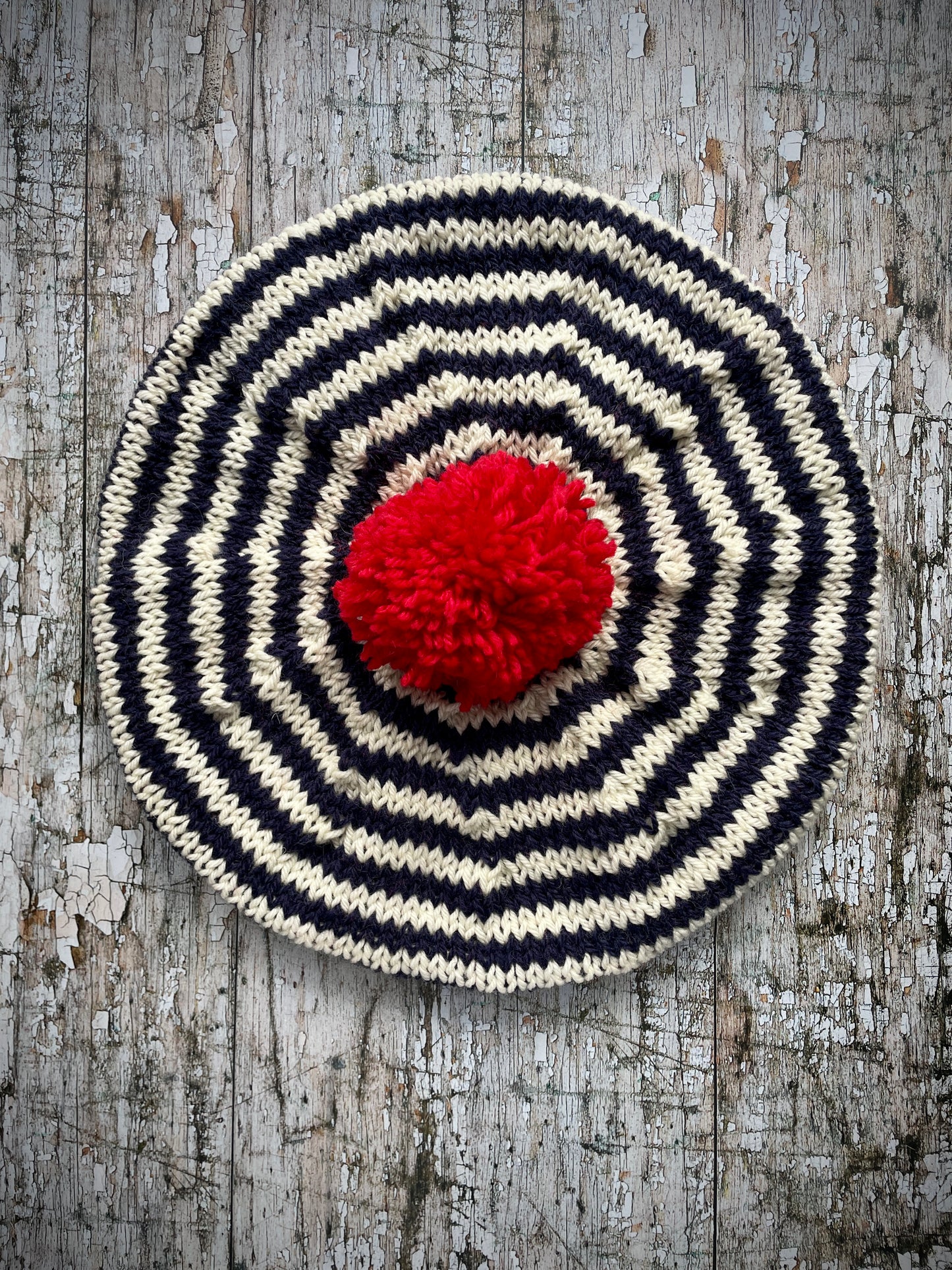 Children's Hand Knit Breton Stripe Wool Beret, Navy, Cream And Red 2 - 3 yrs