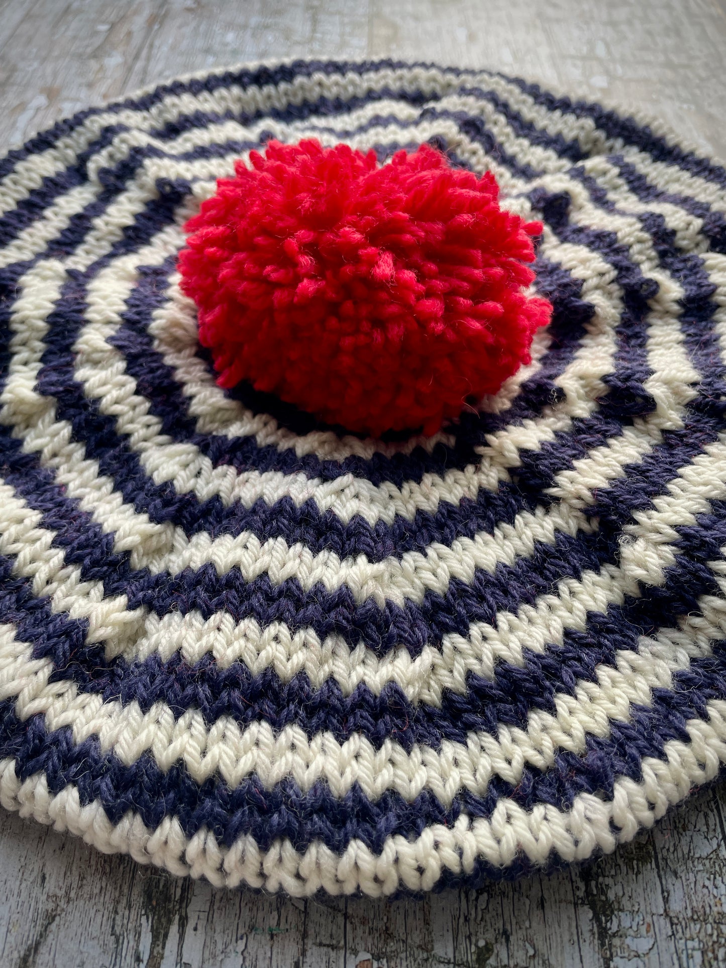 Children's Hand Knit Breton Stripe Wool Beret, Navy, Cream And Red 2 - 3 yrs