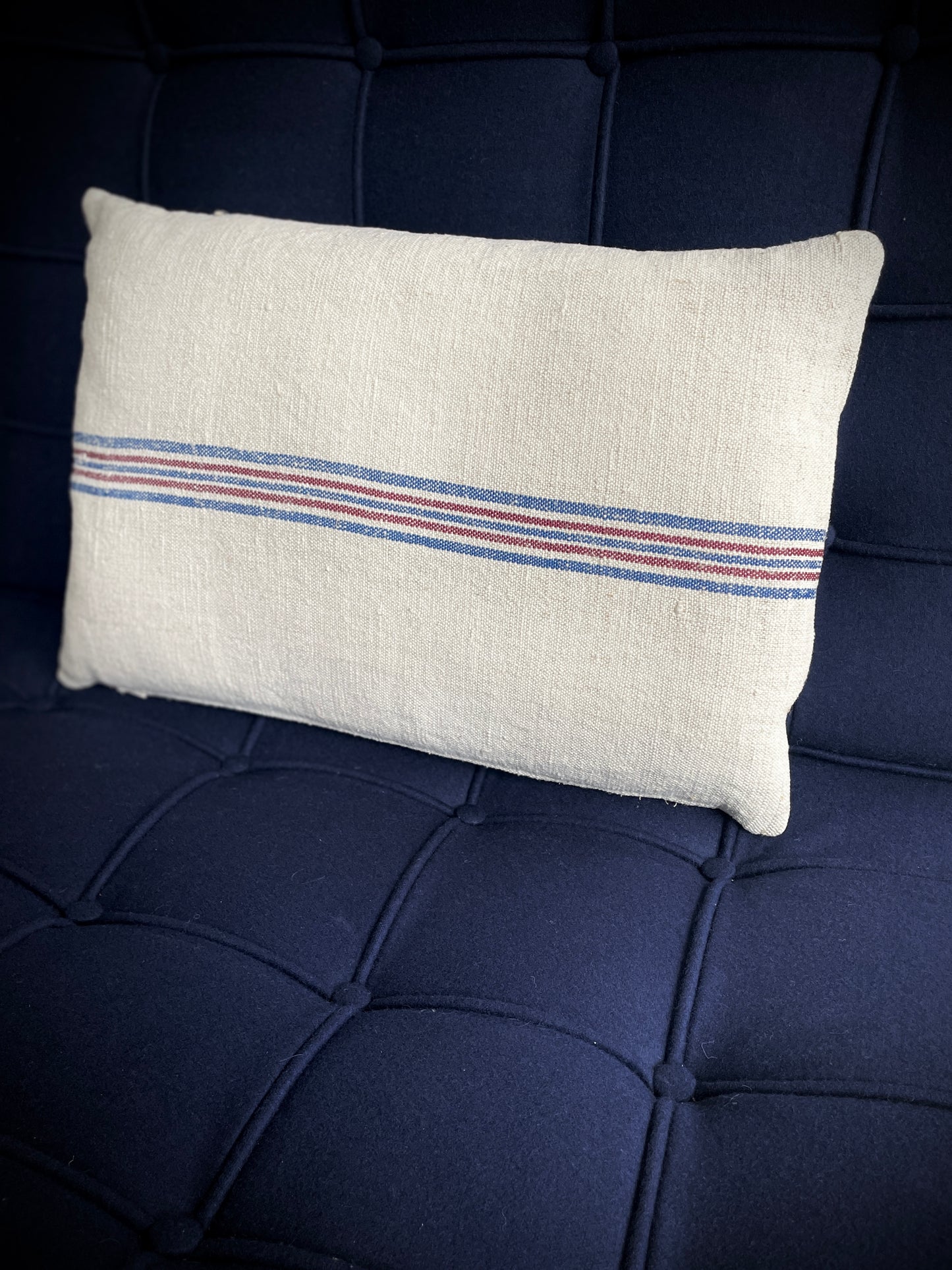Vintage Hemp Grain Sack Cushion Horizontal Stripes