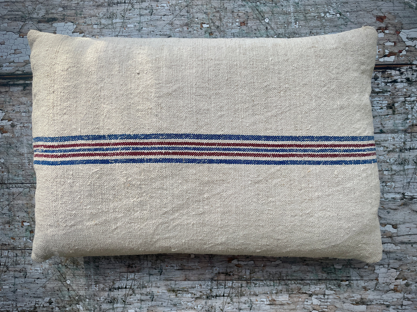 Vintage Hemp Grain Sack Cushion Horizontal Stripes