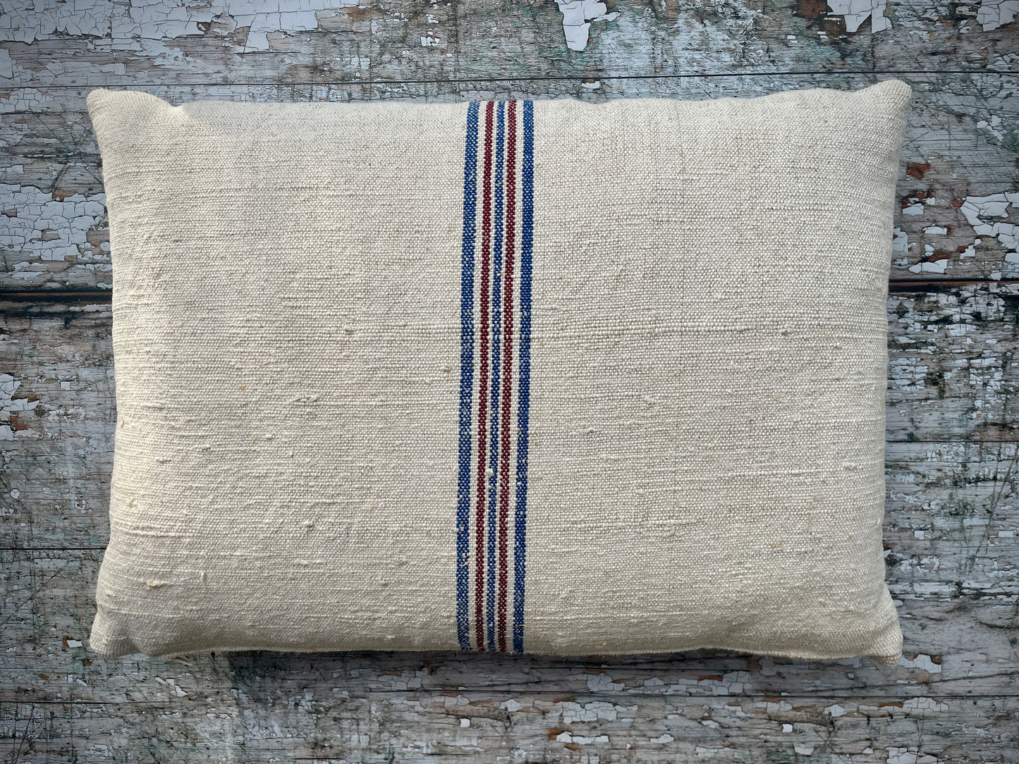 Vintage Hemp Grain Sack Cushion Vertical Stripes