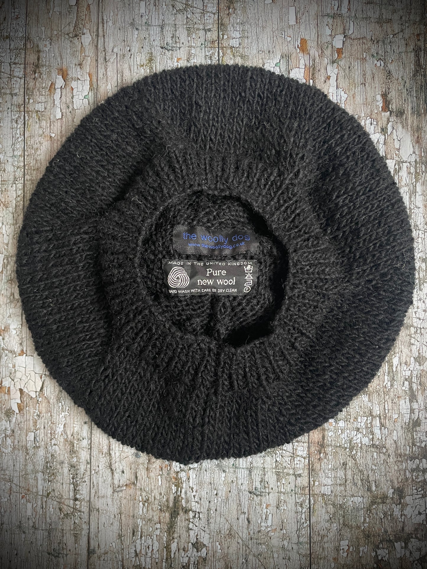 Beret Hand Knitted In Black Wool