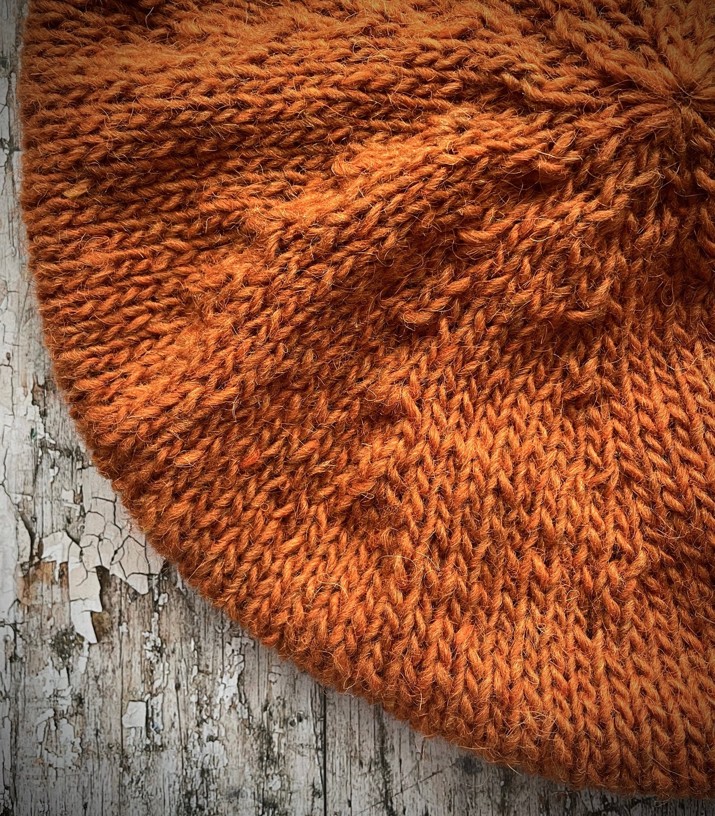 Hand Knitted Wool Beret Burnt Orange
