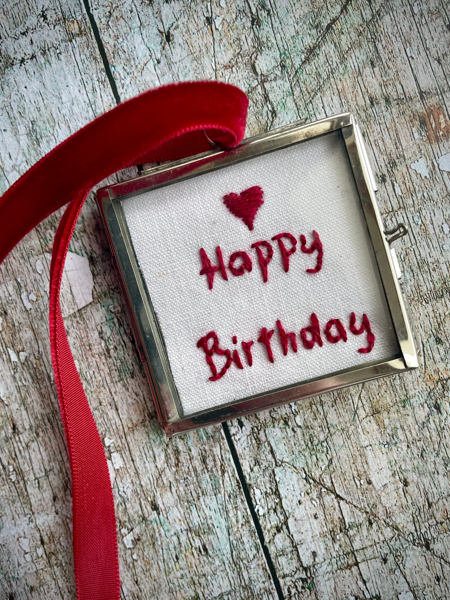 Hand Embroidered Happy Birthday Keepsake