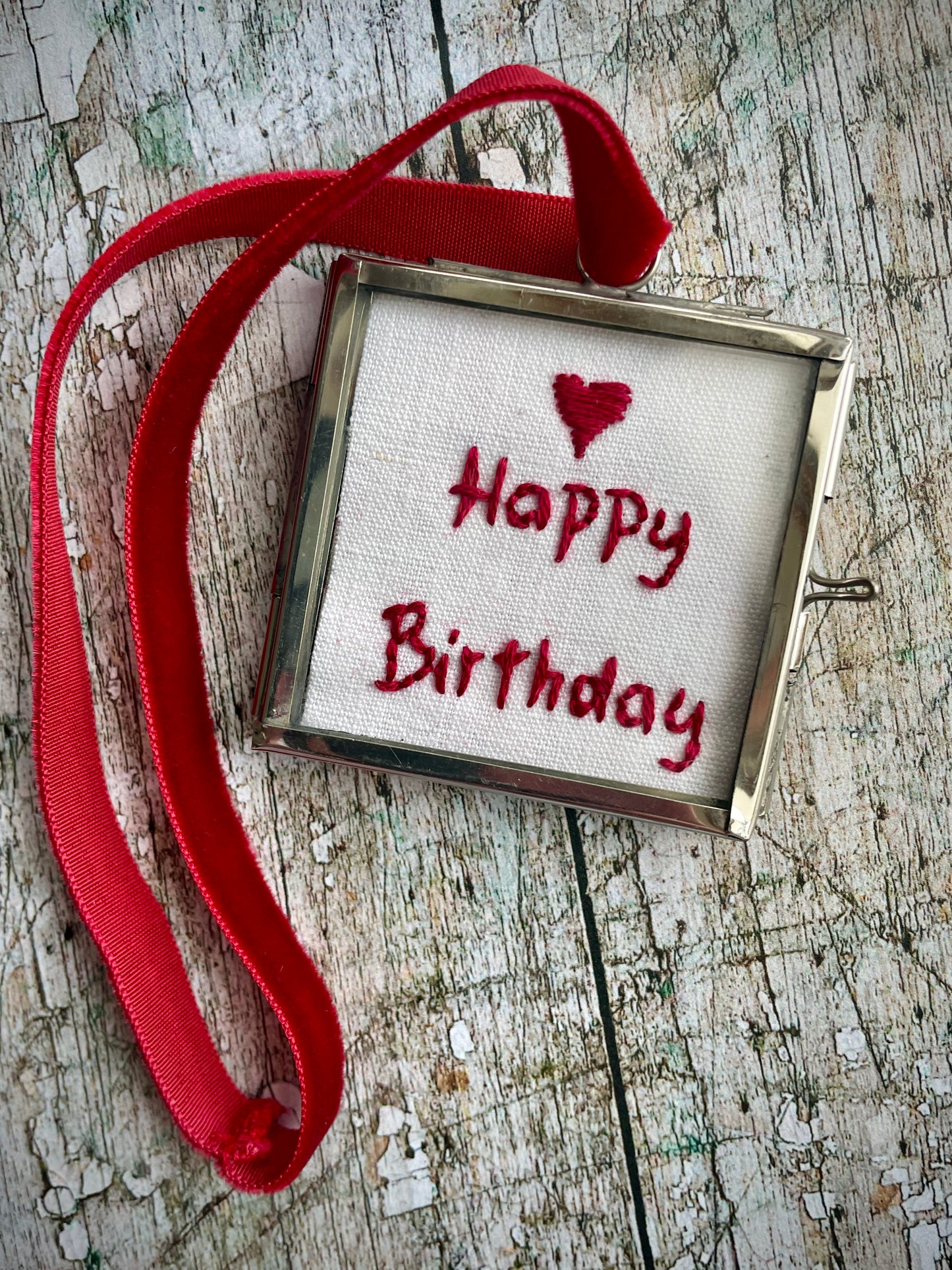 Hand Embroidered Happy Birthday Keepsake