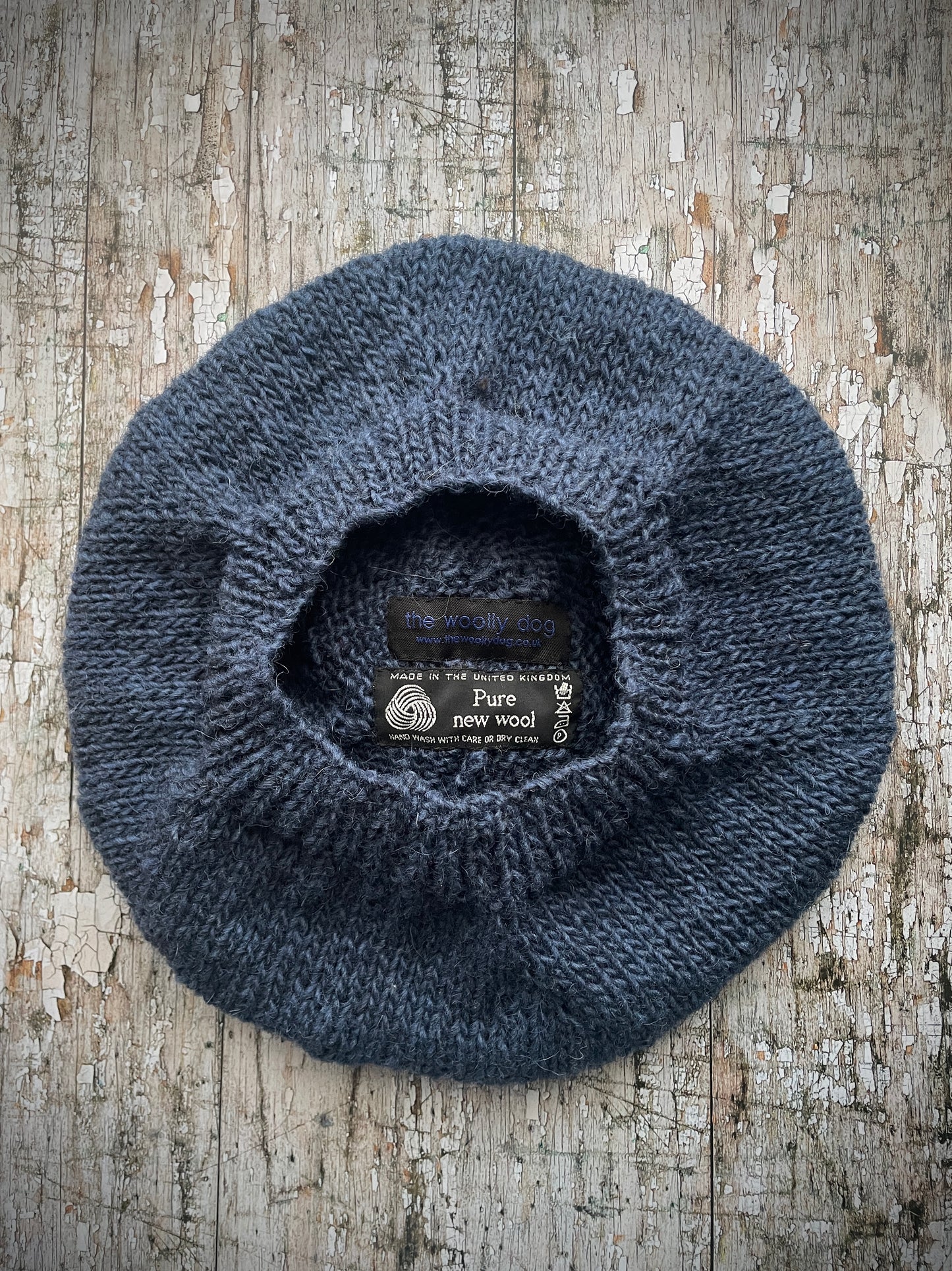 Beret Hand Knitted In Denim Blue + Dark Chocolate Wool
