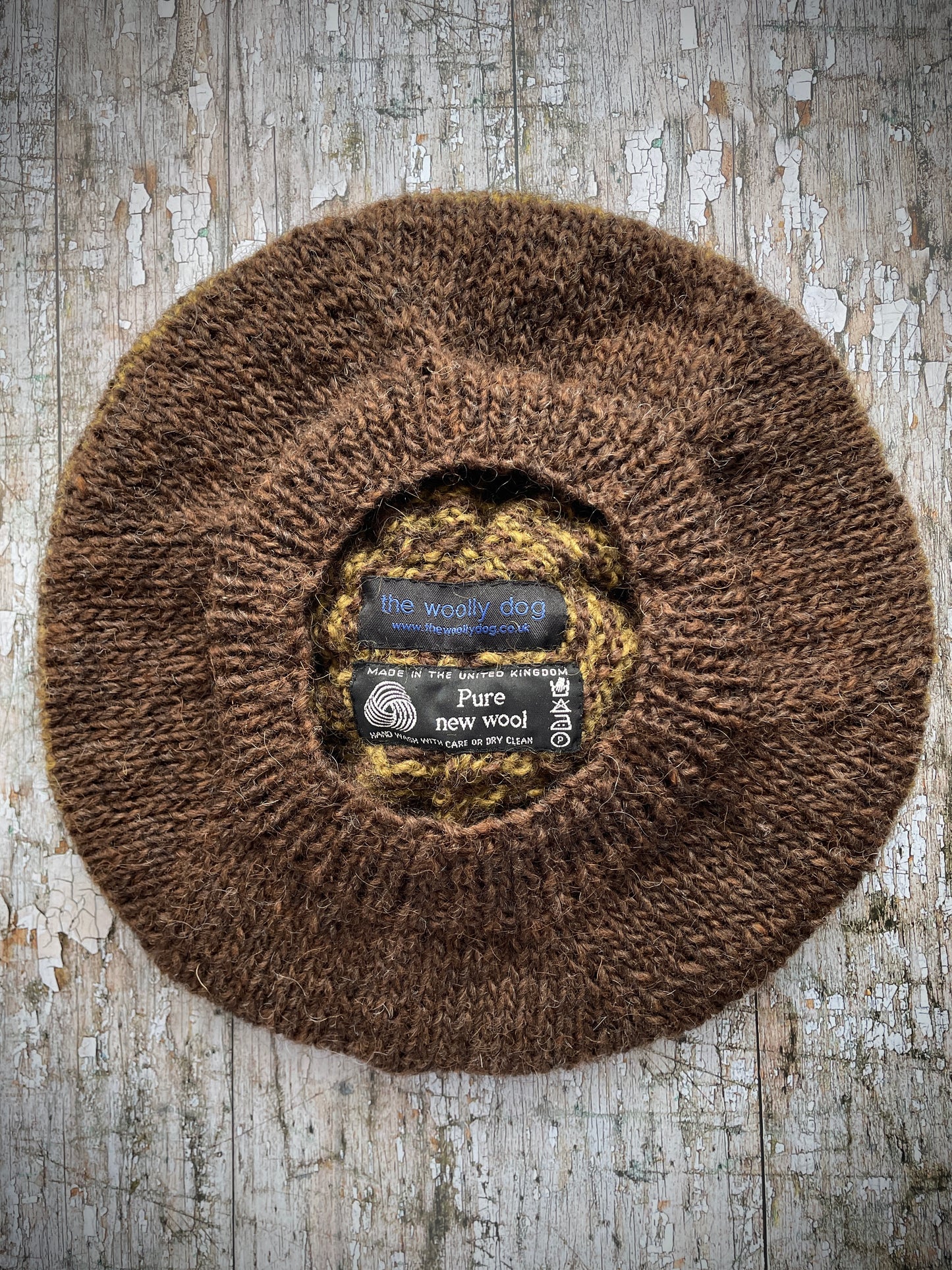 Striped Beret Hand Knitted In Dark Chocolate + Kelp
