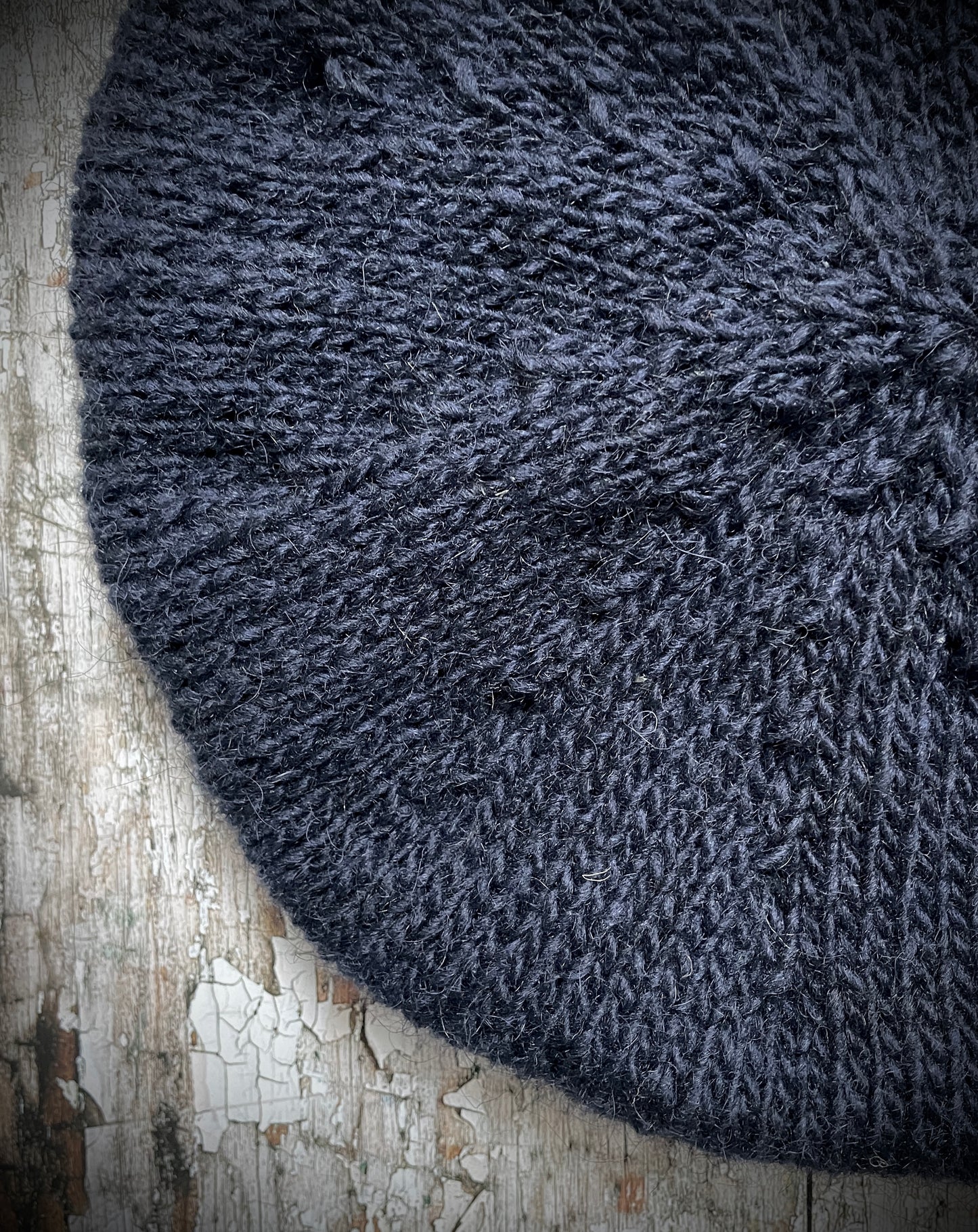 Pattern Beret Hand Knitted In Navy Blue + Burnt Orange Wool