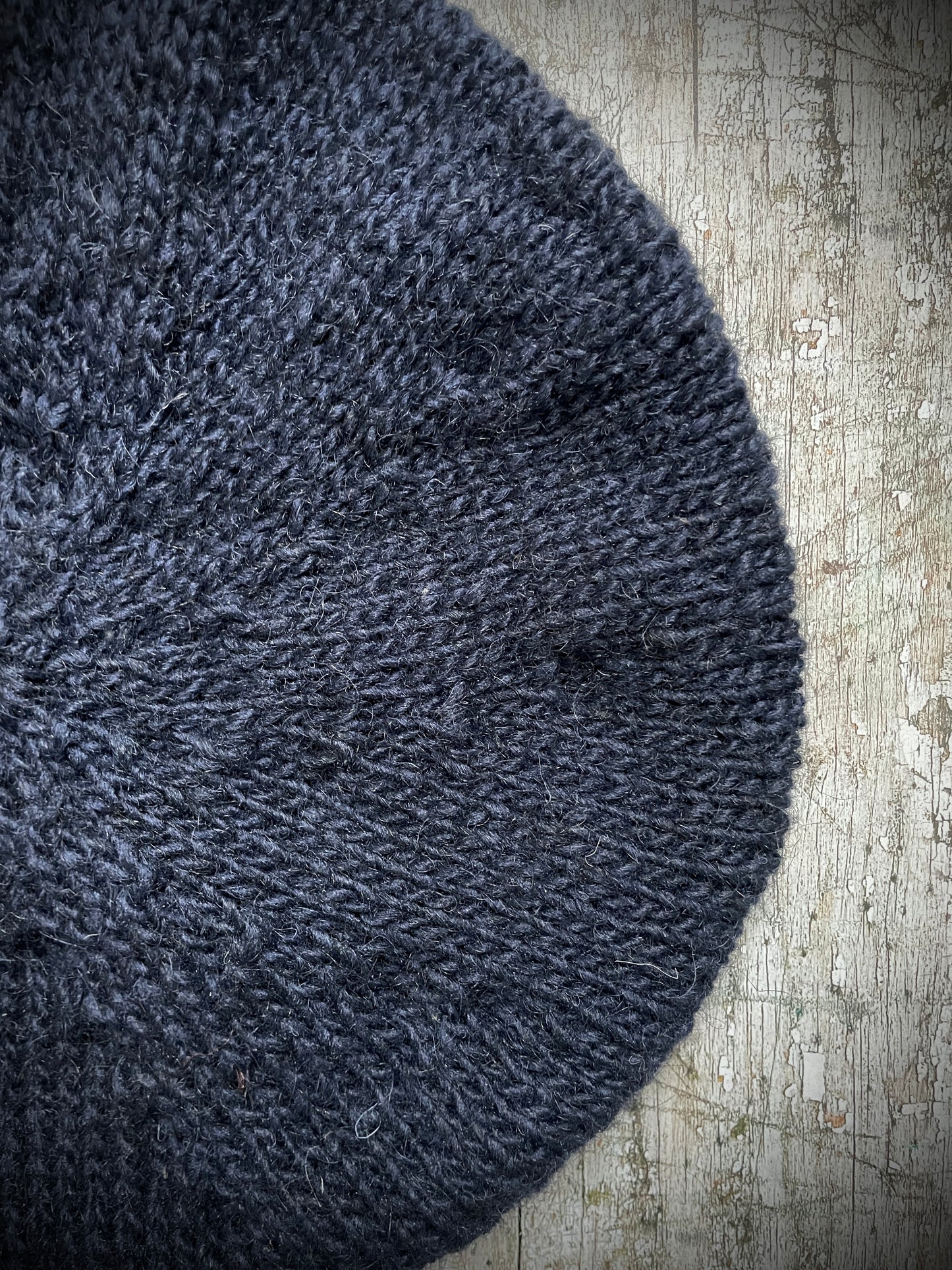 Pattern Beret Hand Knitted In Navy Blue + Burnt Orange Wool