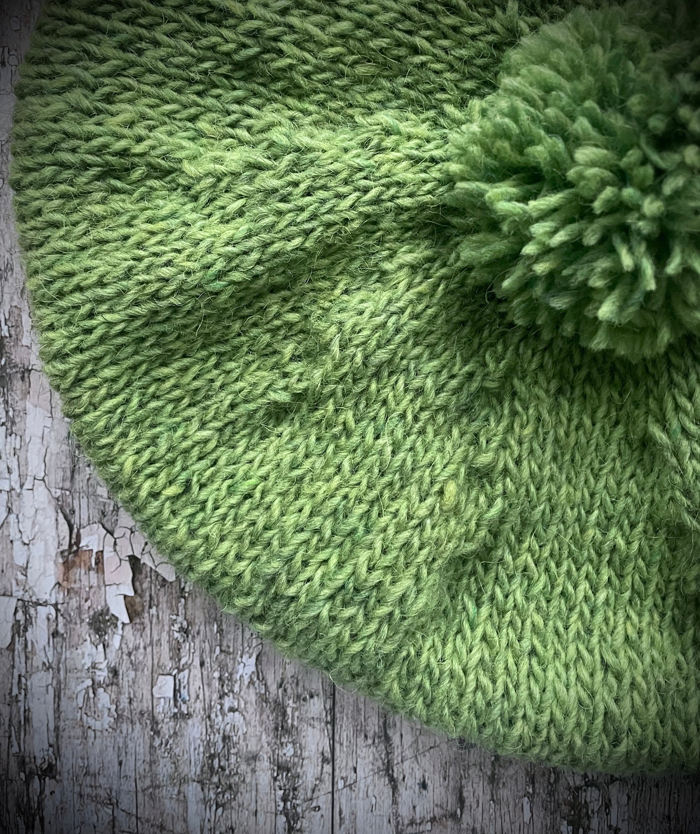 Beret Hand Knitted In Green Tweed Wool