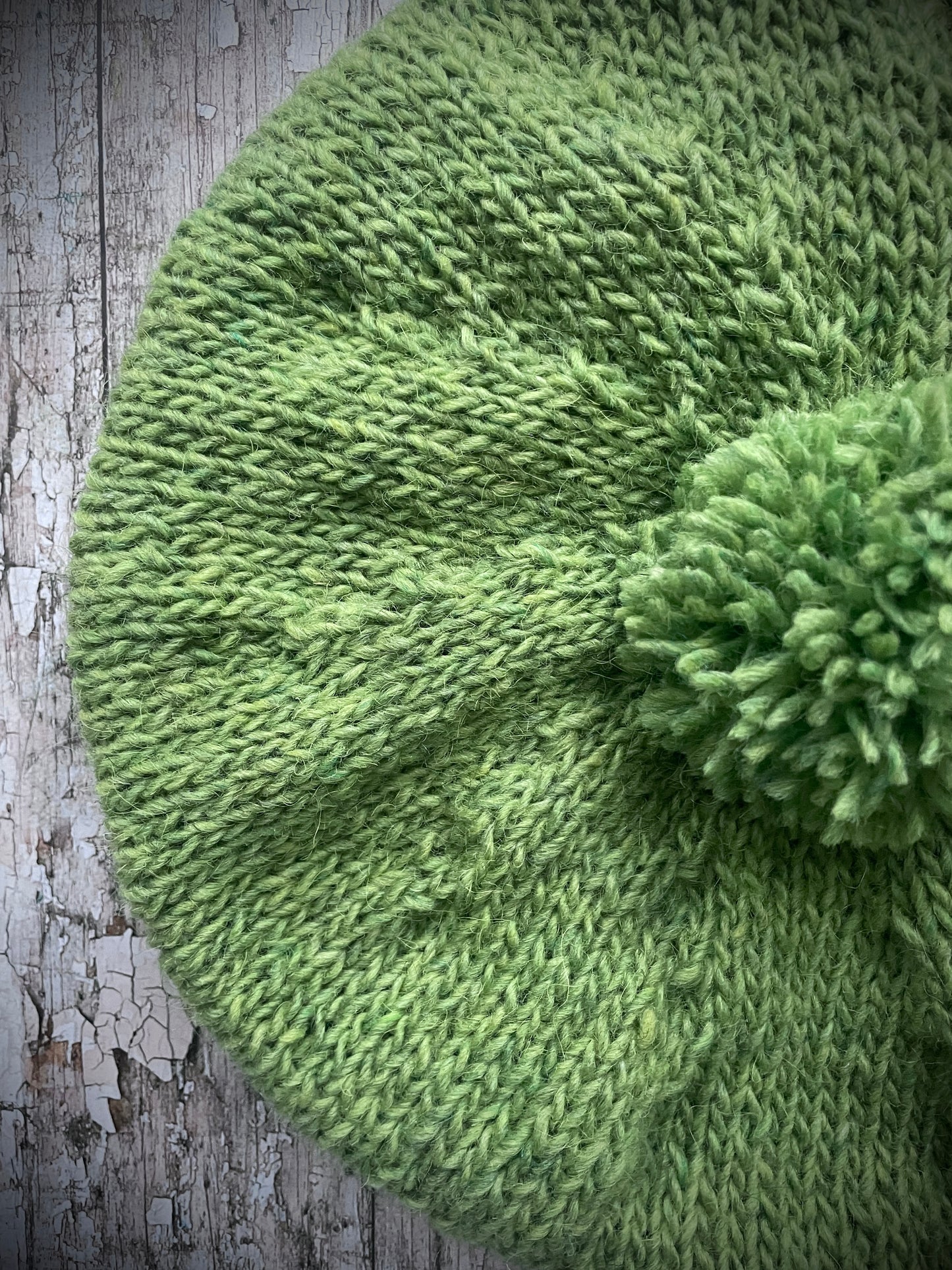 Beret Hand Knitted In Green Tweed Wool