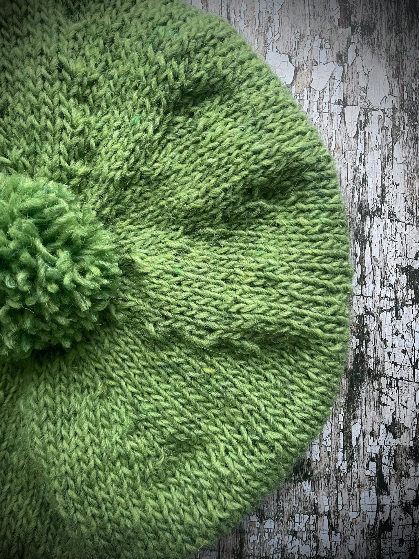 Beret Hand Knitted In Green Tweed Wool
