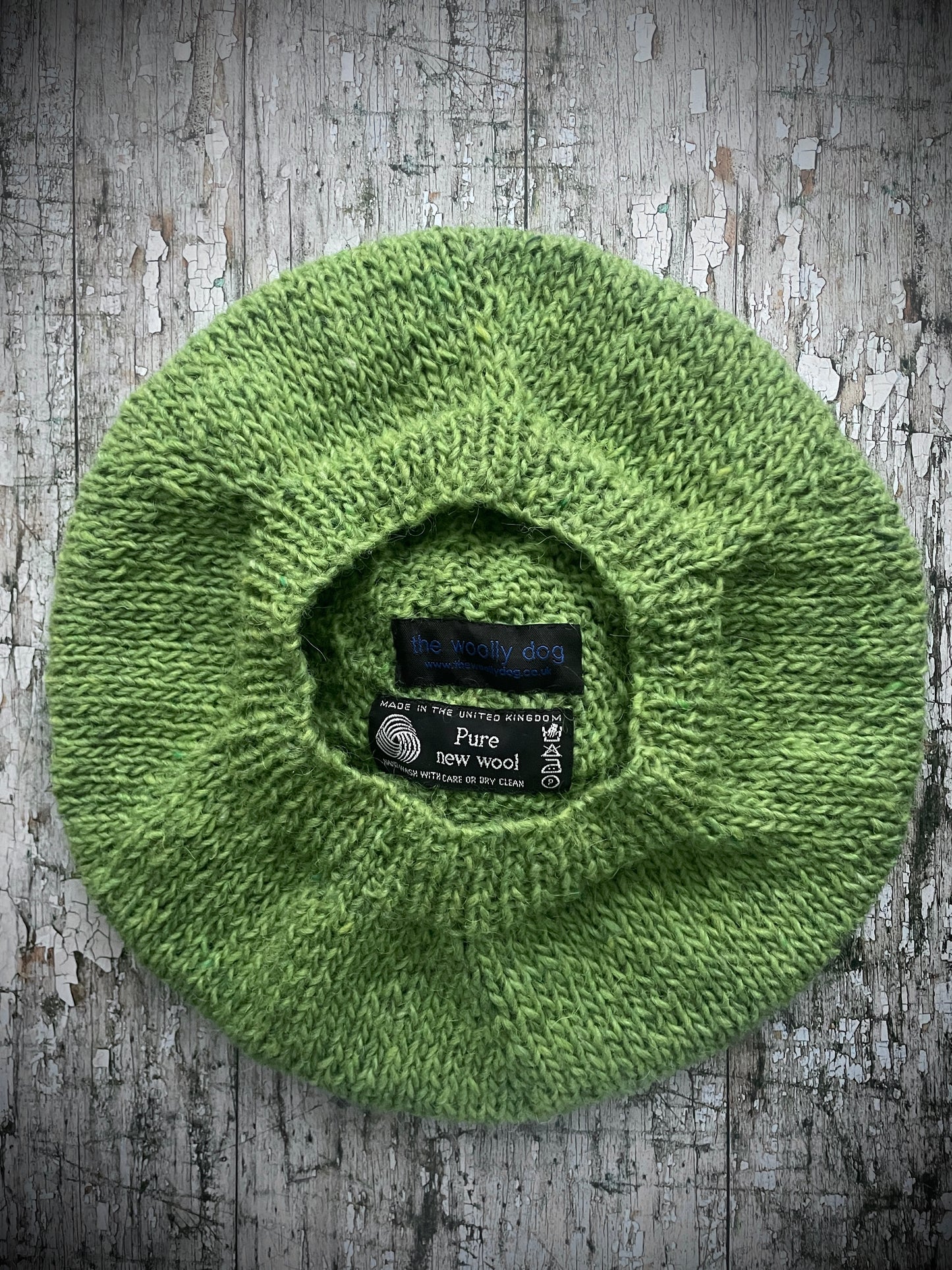 Beret Hand Knitted In Green Tweed Wool