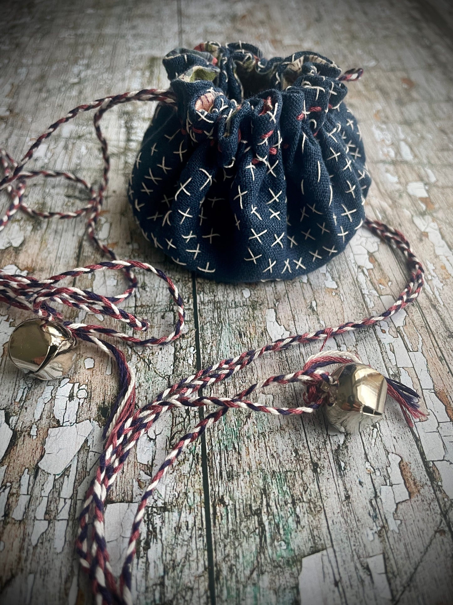 Hand Stitched Sashiko Wearable Art Pouch