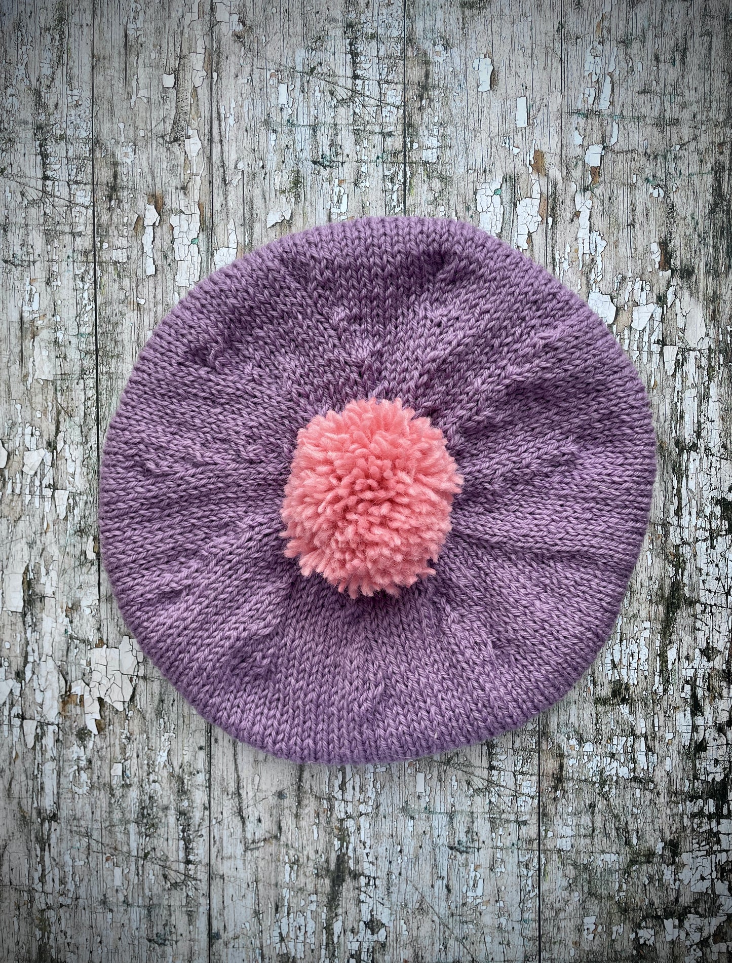 Children's Hand Knitted Wool Beret Mauve And Pink 6 - 24 Months
