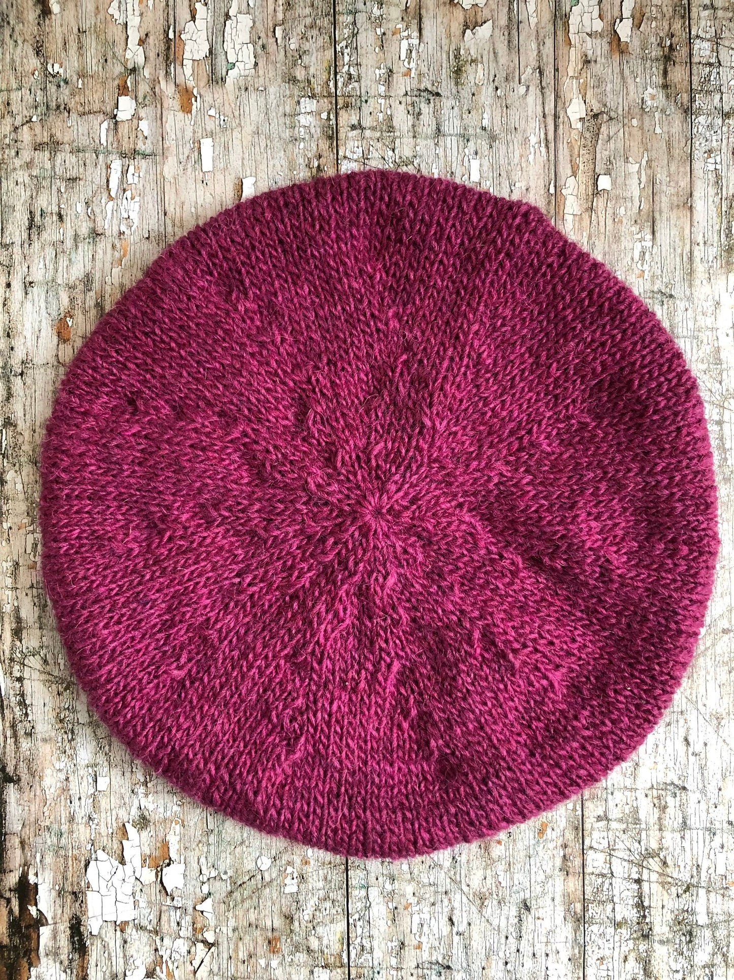Hand Knitted Wool Beret Fuchsia