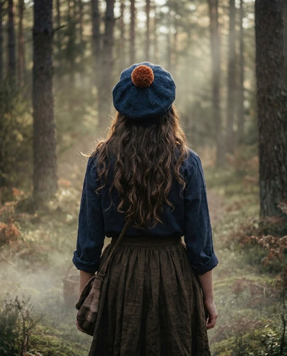Hand Knitted Wool Beret Indigo Blue + Burnt Orange

Beautifully hand knitted beret in Icelandic pure wool, perfect for keeping your head warm on cold days, knitted in indigo with a burnt orange colour pom and ribbed band that gives the hat a snug fit.

SIZE: adult.

DIAMETER: 11+1/4" / 28 cm.

CARE: hand wash or machine wash on wool cycle at 30 degrees, dry flat, do not tumble dry.