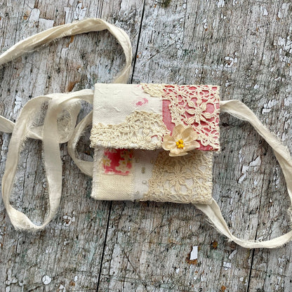 Hand Stitched Vintage Fabric Wearable Art Pouch