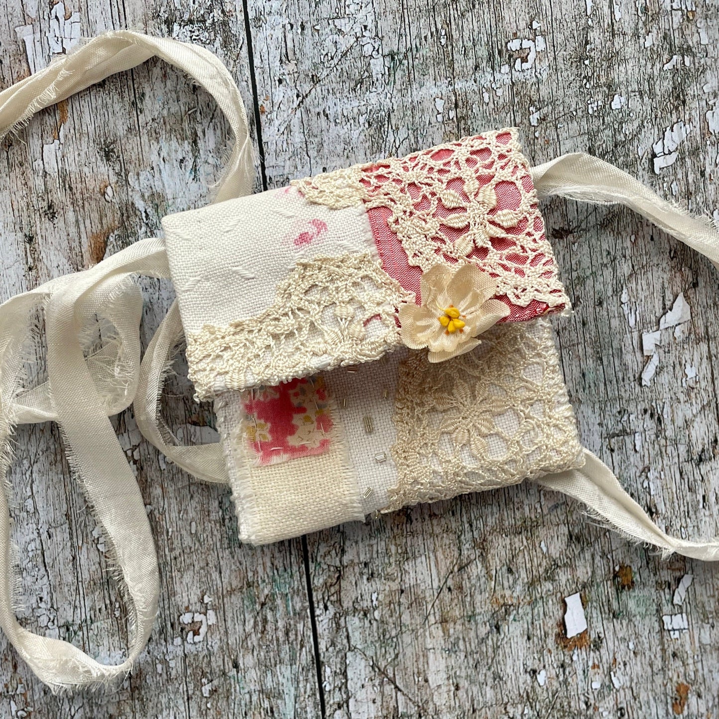 Hand Stitched Vintage Fabric Wearable Art Pouch
