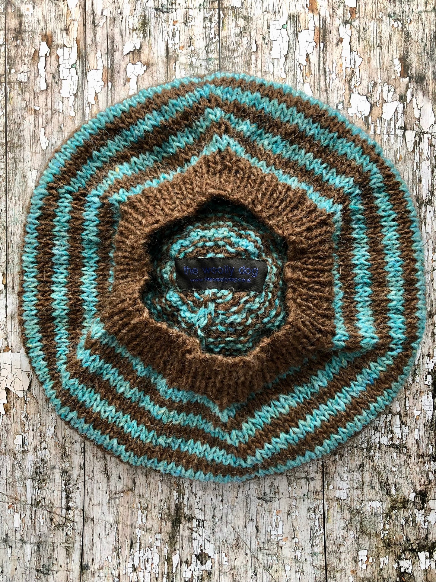 Breton Stripes Hand Knitted Wool Beret Milk Chocolate + Aqua