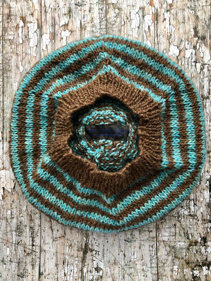 Breton Stripes Hand Knitted Wool Beret Milk Chocolate + Aqua