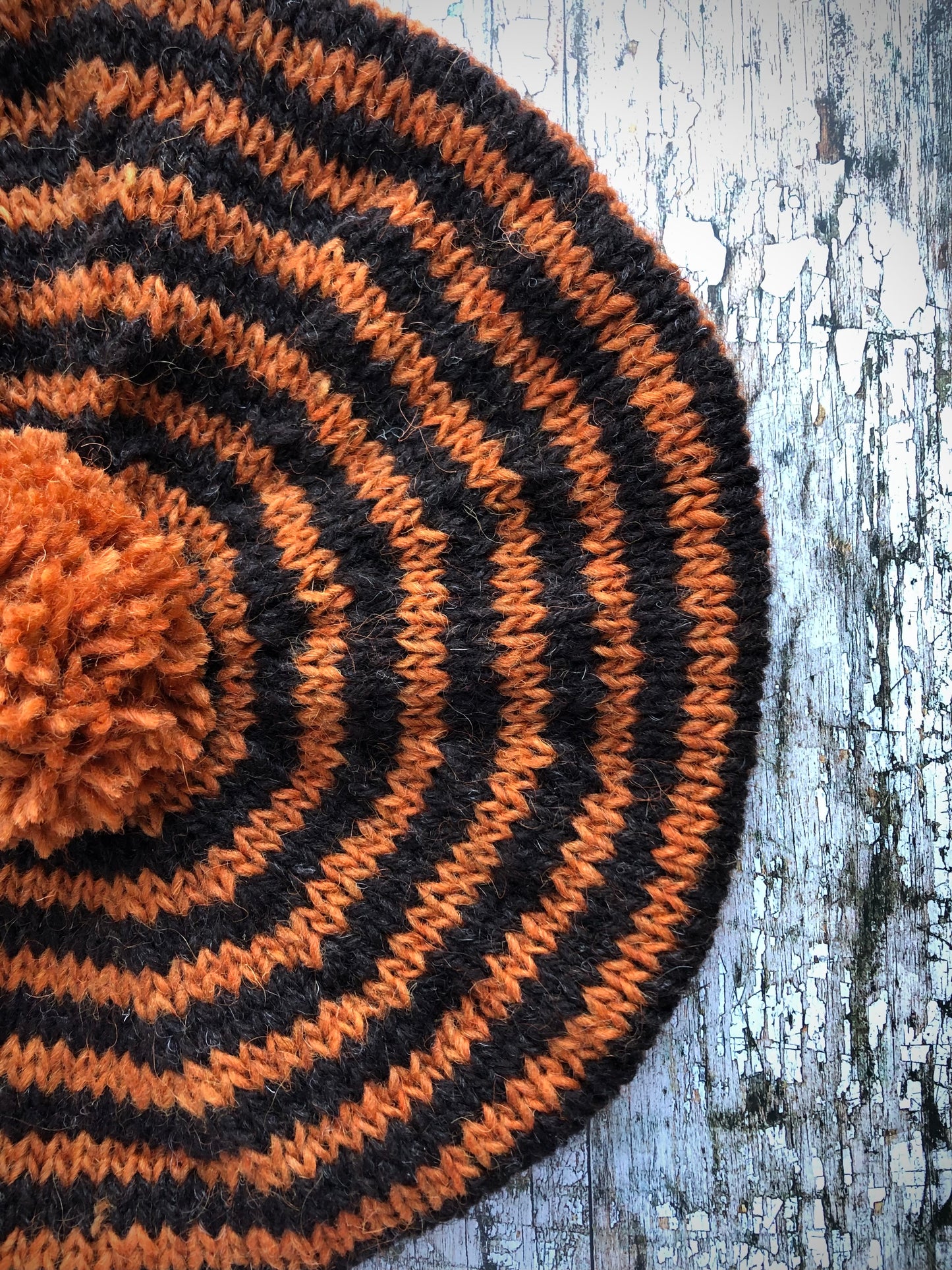 Breton Stripes Hand Knitted Wool Beret Ginger + Dark Chocolate