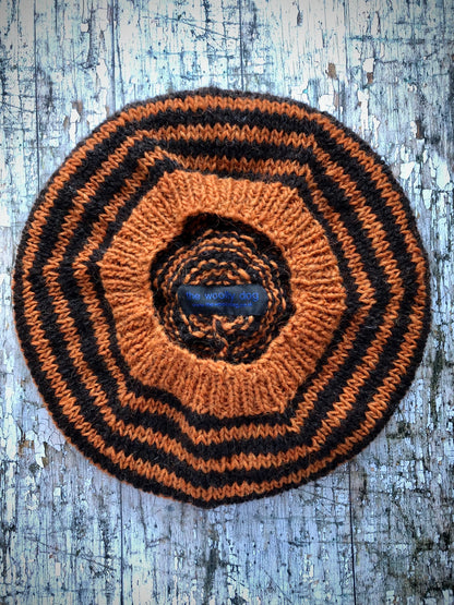 Breton Stripes Hand Knitted Wool Beret Ginger + Dark Chocolate