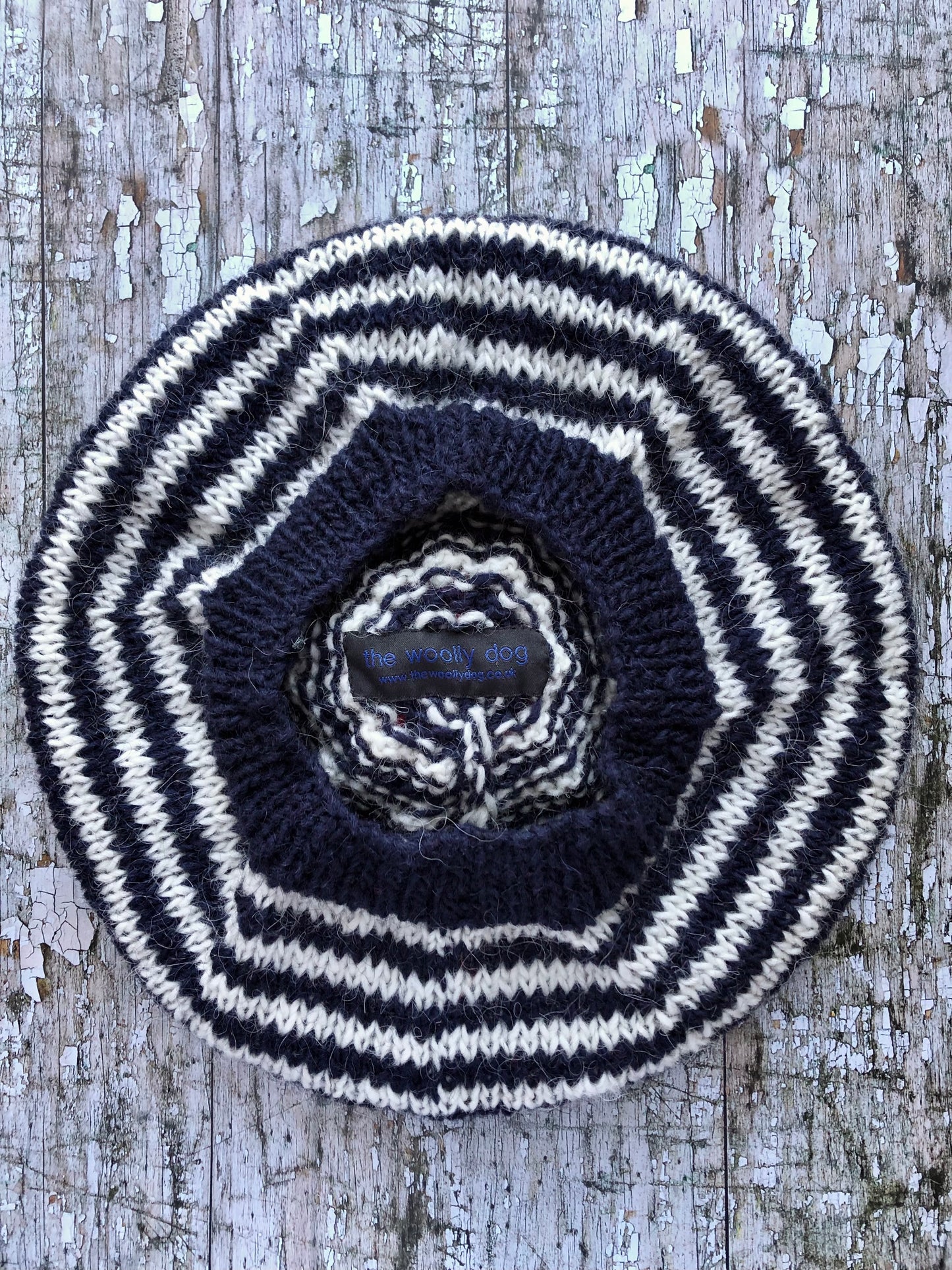 Breton Stripes Hand Knitted Wool Beret Navy Blue + White + Red