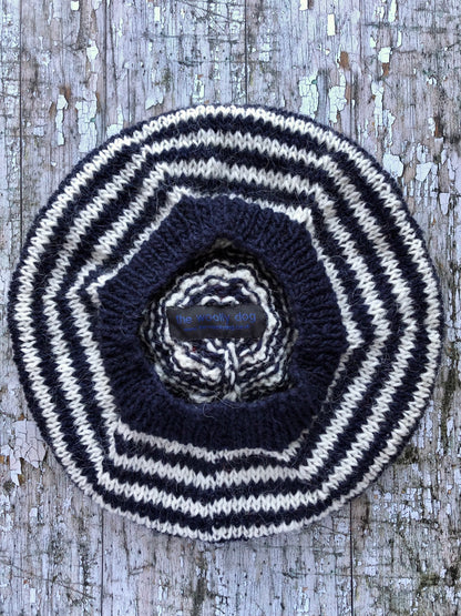 Breton Stripes Hand Knitted Wool Beret Navy Blue + White + Red