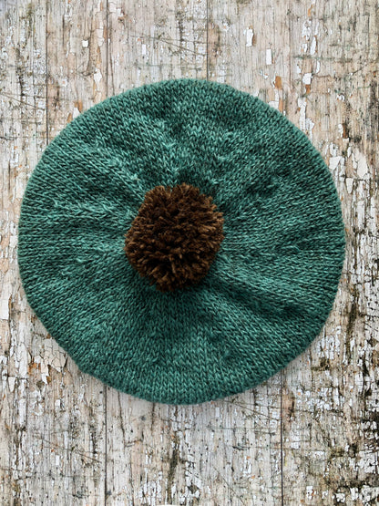 Beret Hand Knitted In Viridian + Dark Chocolate Wool