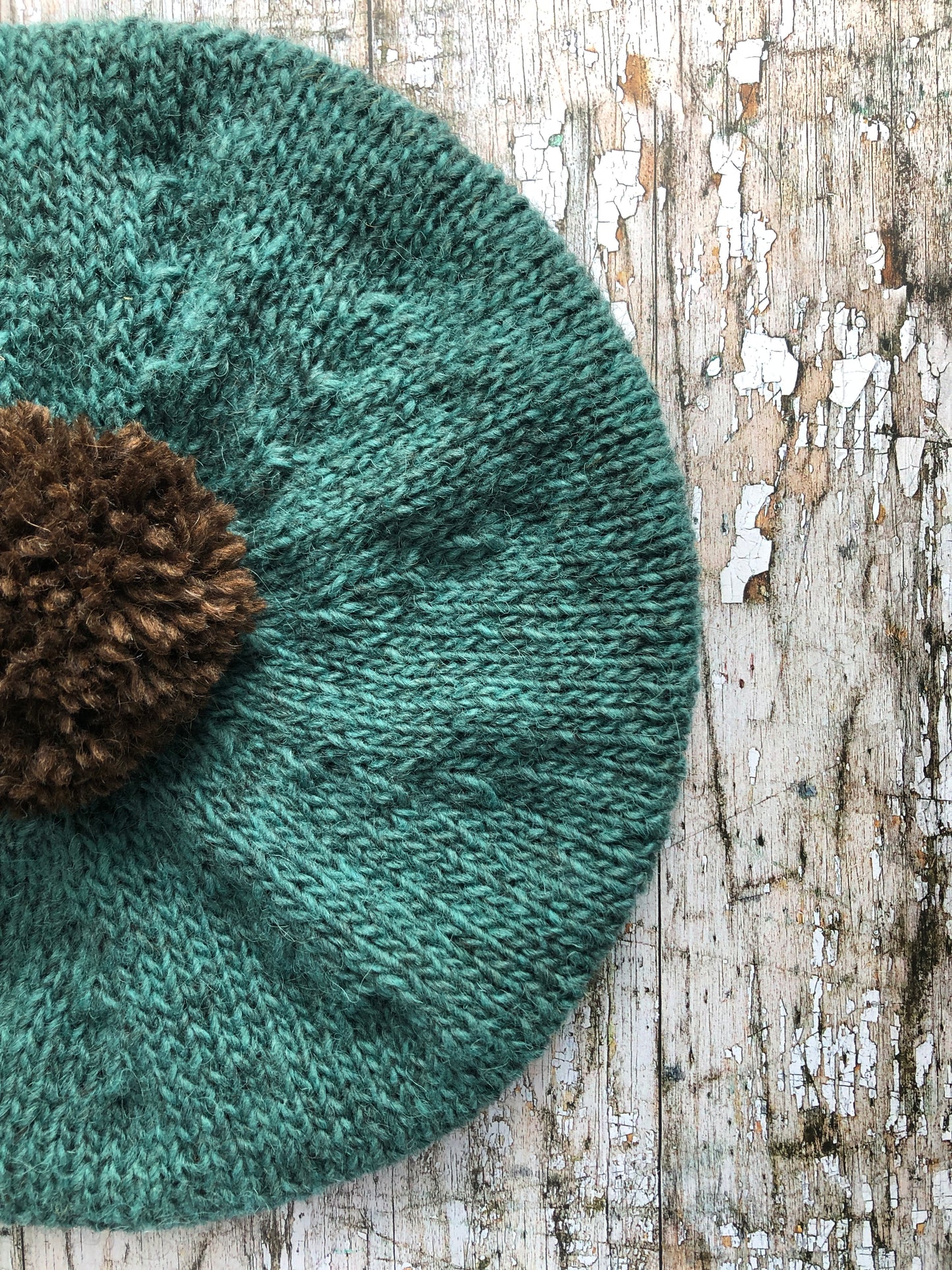 Beret Hand Knitted In Viridian + Dark Chocolate Wool
