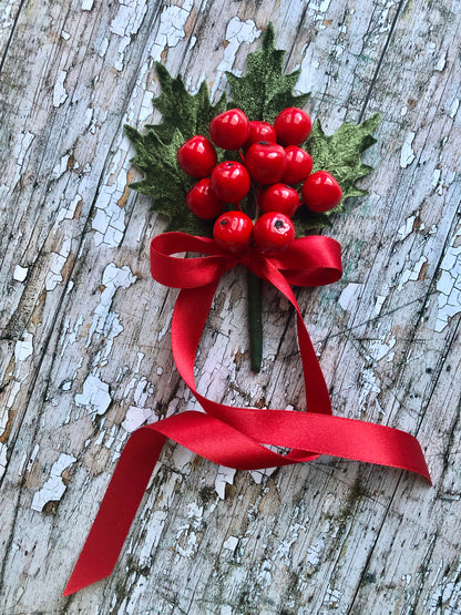 40's Style Holly Berries Brooch