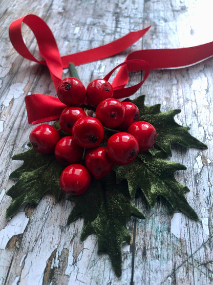 40's Style Holly Berries Brooch
