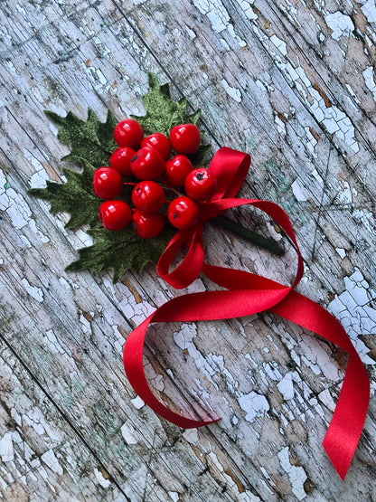 40's Style Holly Berries Brooch