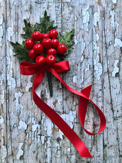 40's Style Holly Berries Brooch